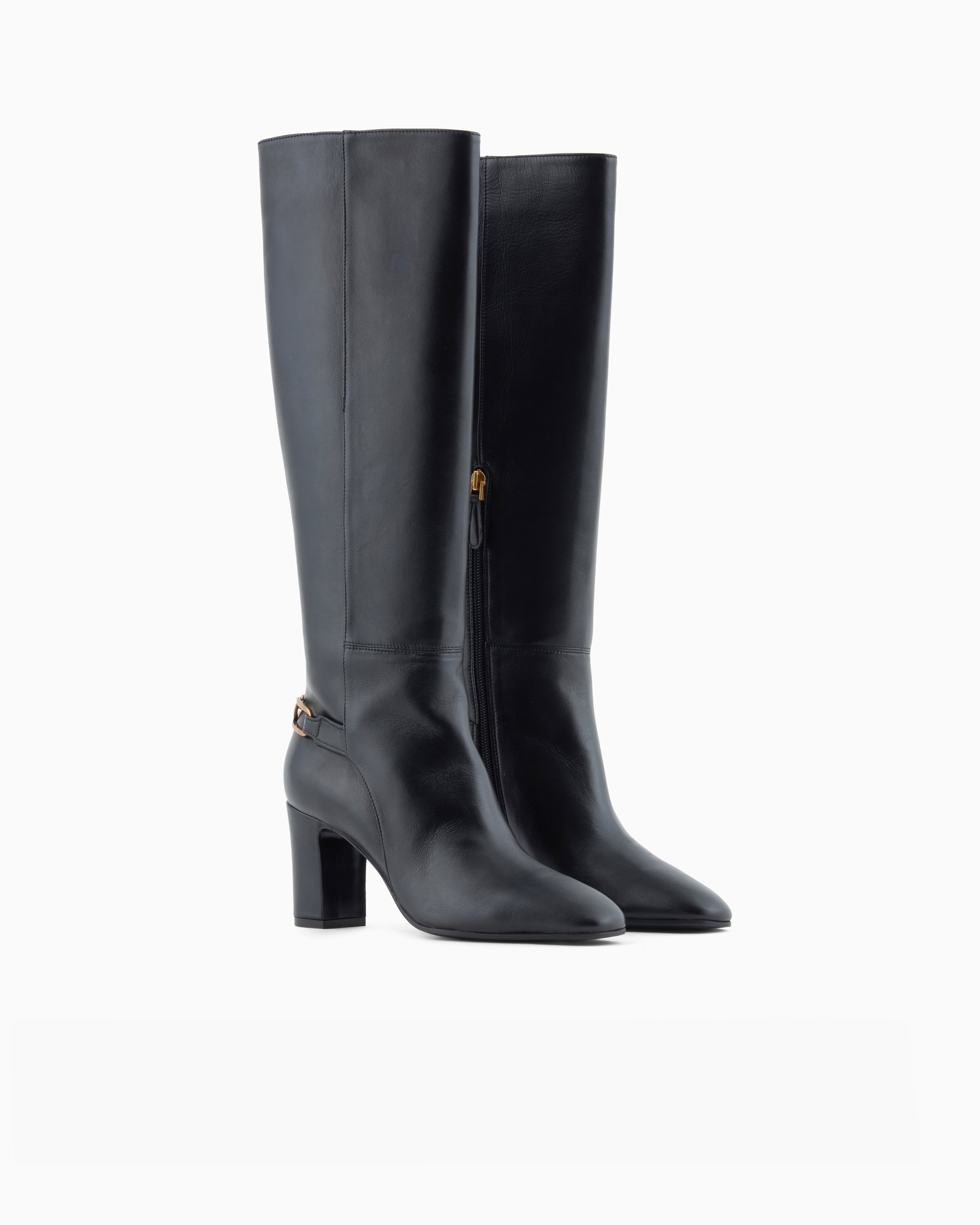 Emporio Armani Nappa-Leather Boots With Strap And Eagle Plate Black