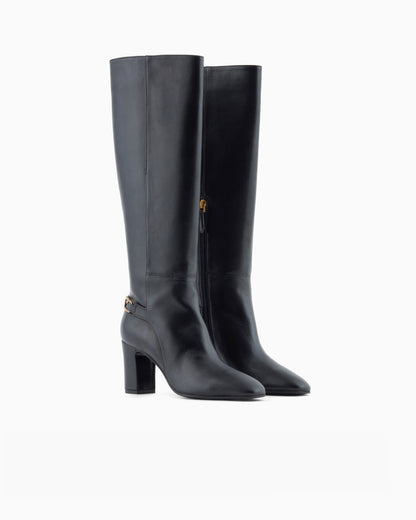 Emporio Armani Nappa-Leather Boots With Strap And Eagle Plate Black