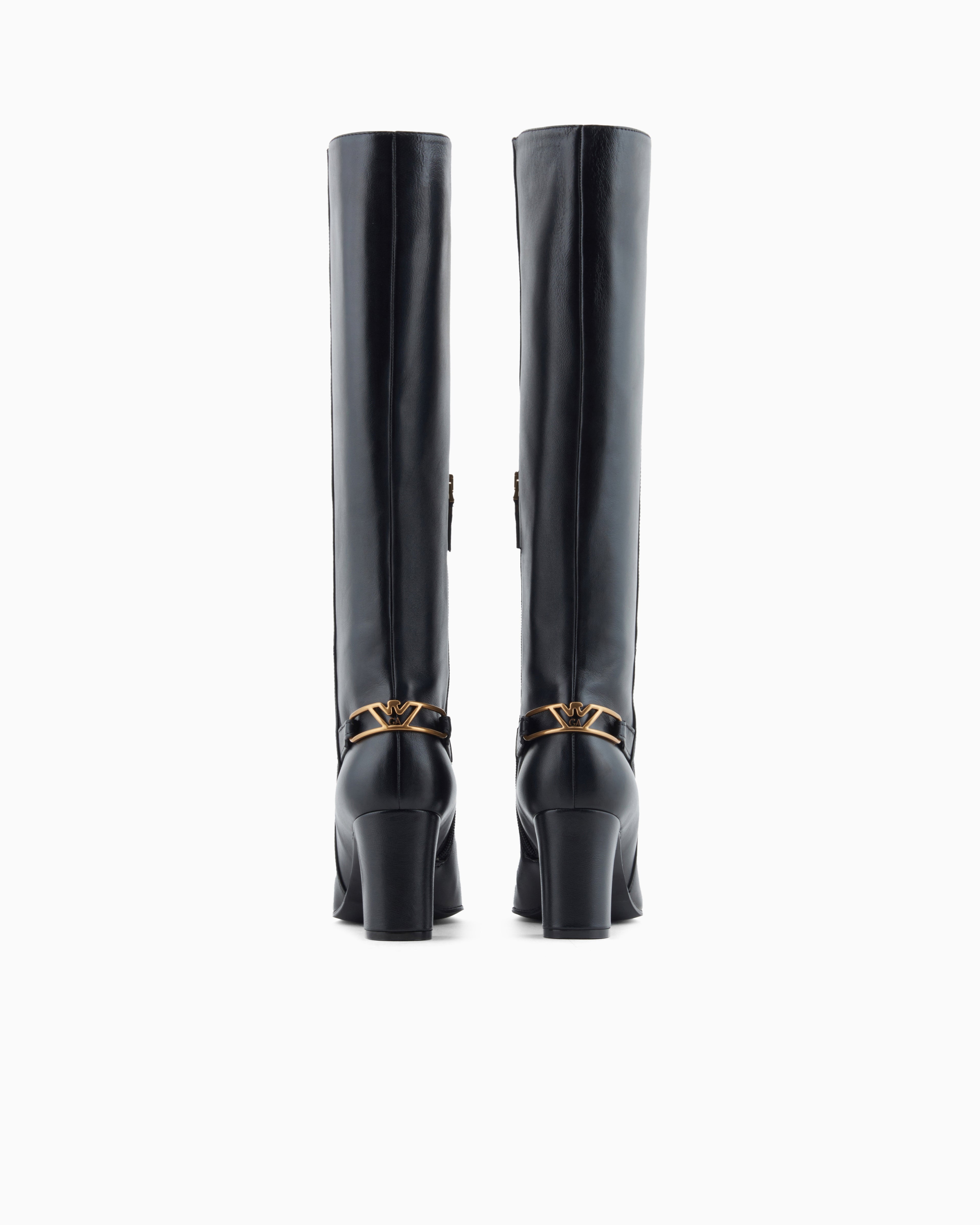 Emporio Armani Nappa-Leather Boots With Strap And Eagle Plate Black