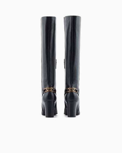 Emporio Armani Nappa-Leather Boots With Strap And Eagle Plate Black