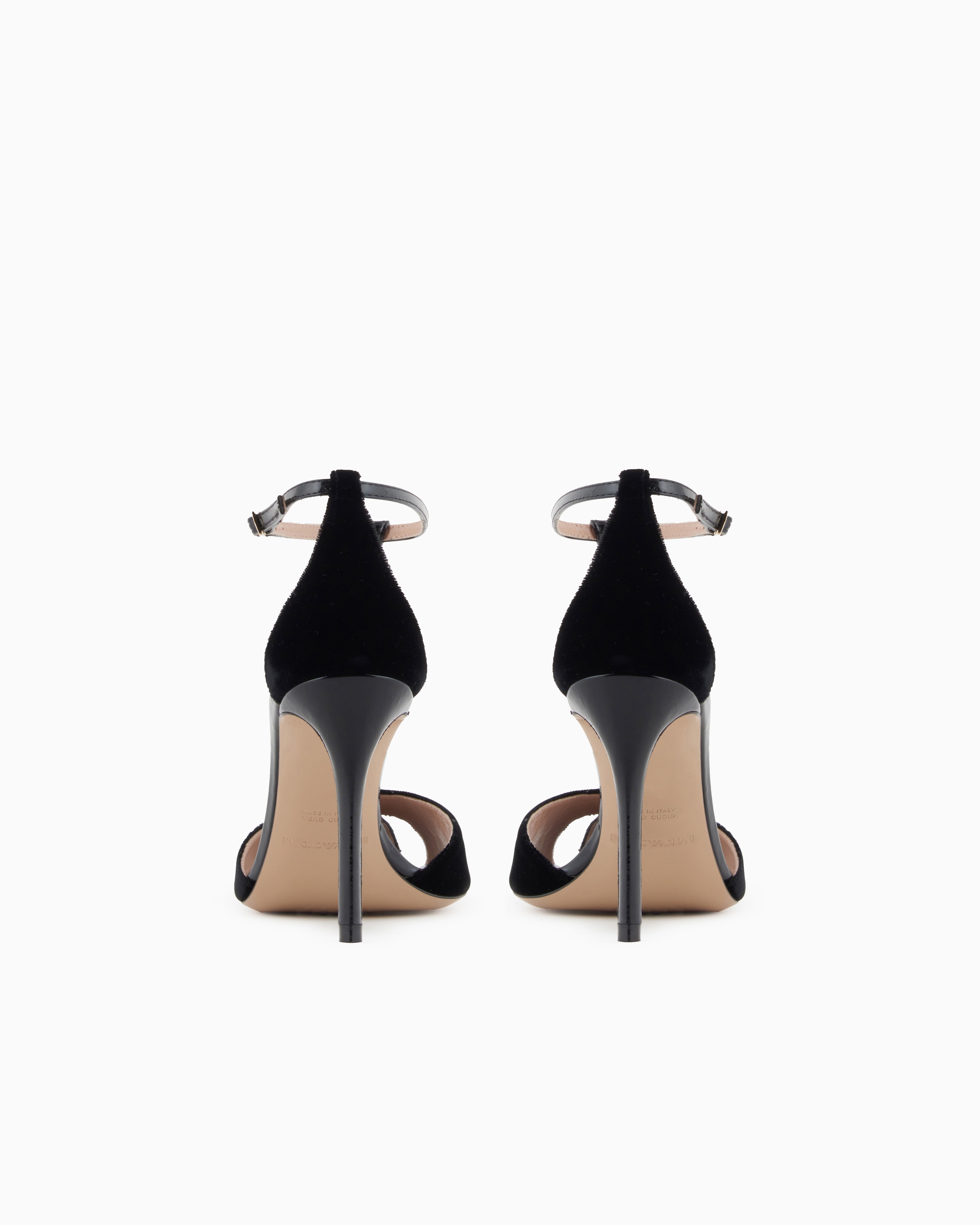 Emporio Armani Velvet And Patent-Leather T-Bar Heeled Sandals Black