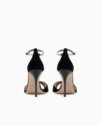 Emporio Armani Velvet And Patent-Leather T-Bar Heeled Sandals Black