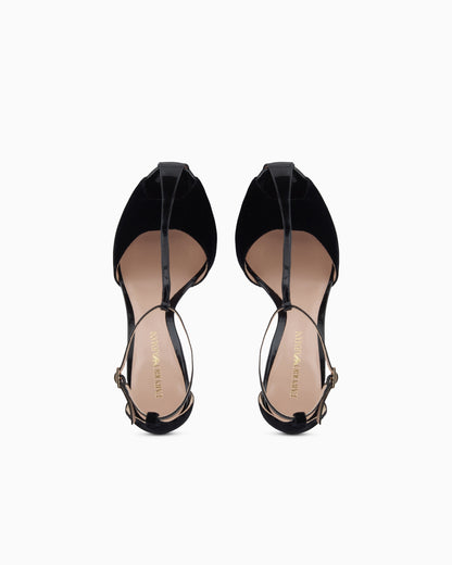 Emporio Armani Velvet And Patent-Leather T-Bar Heeled Sandals Black