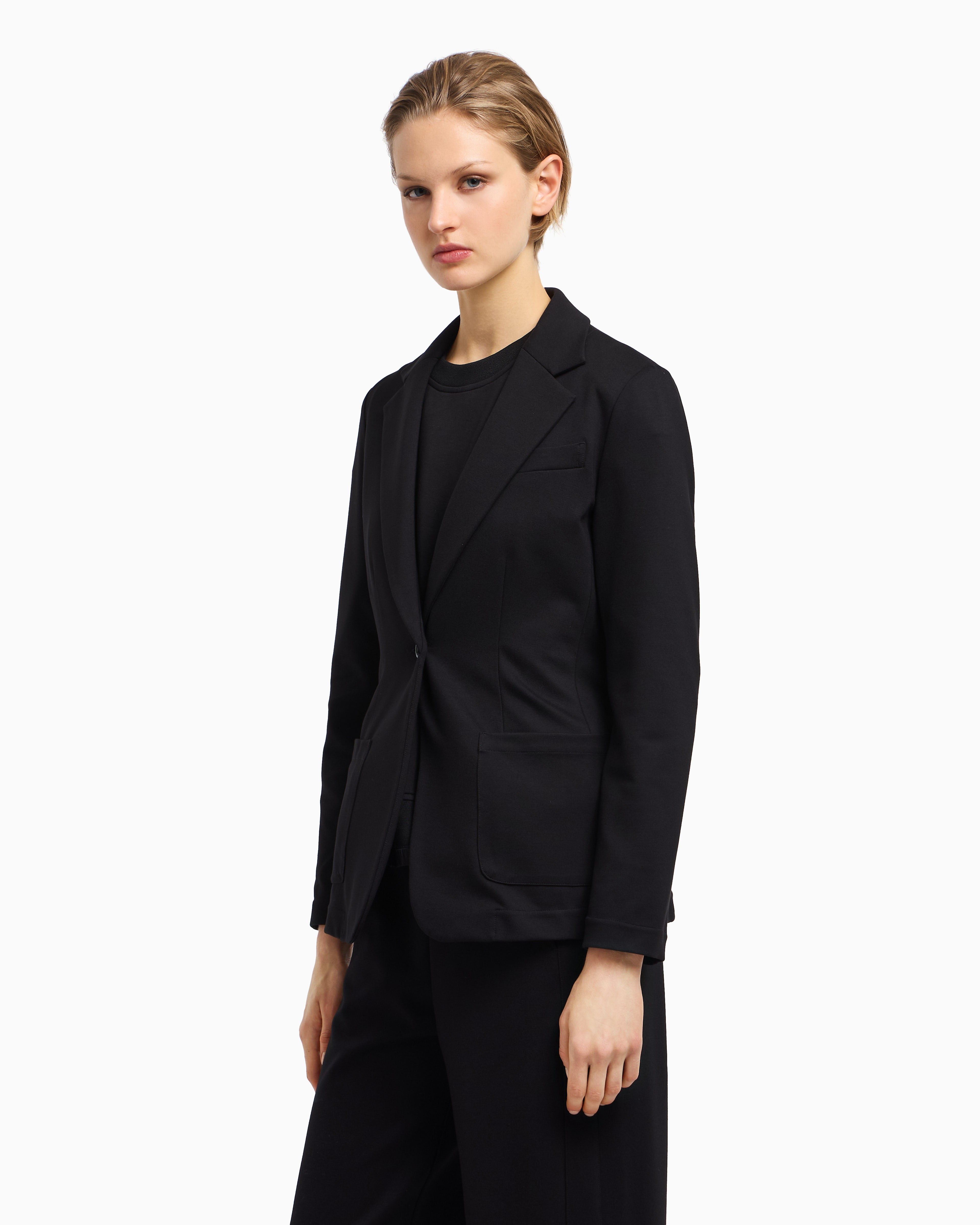 Emporio Armani Travel Essentials capsule collection single-breasted blazer in interlock jersey