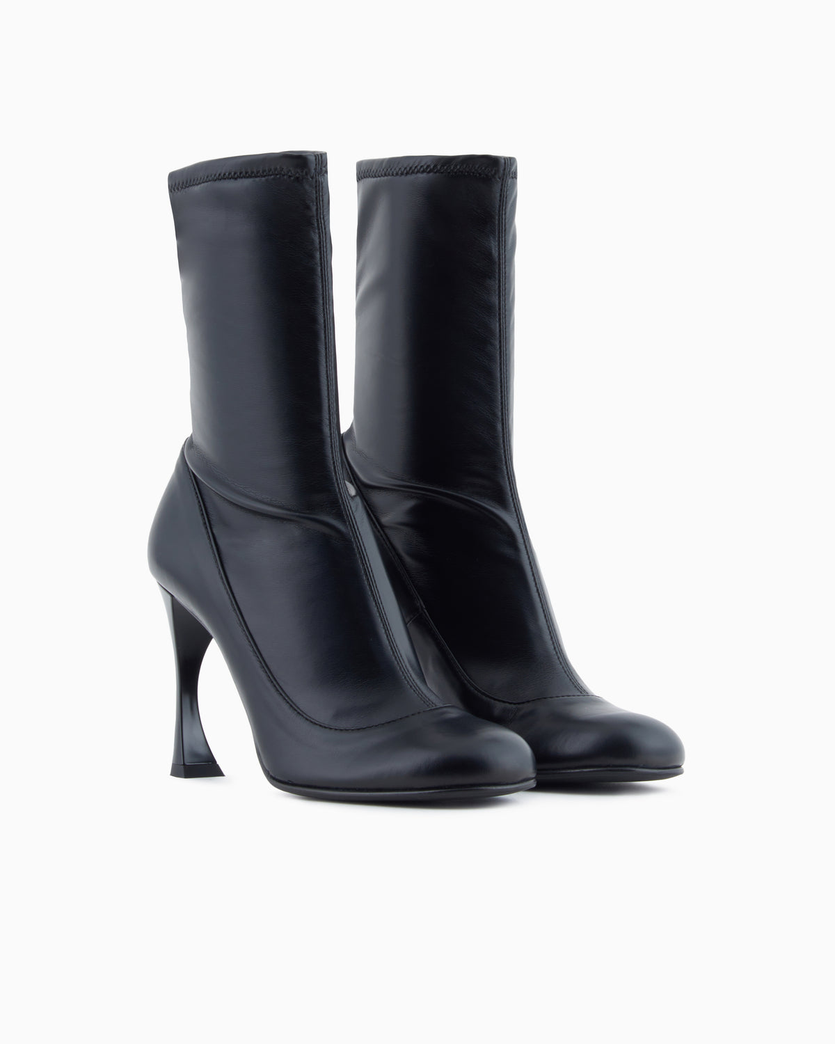 Emporio Armani Stretch Ankle Boots With A Curved Heel Black