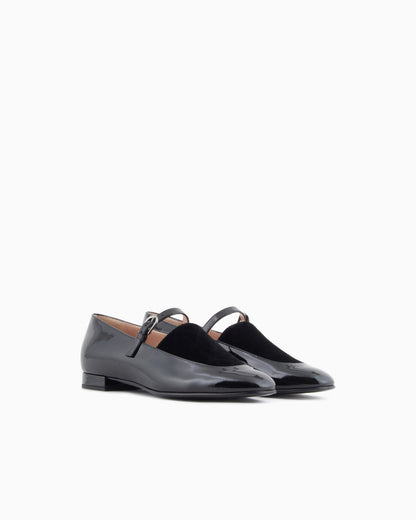 Emporio Armani Patent Leather Mary Jane Ballerinas Black
