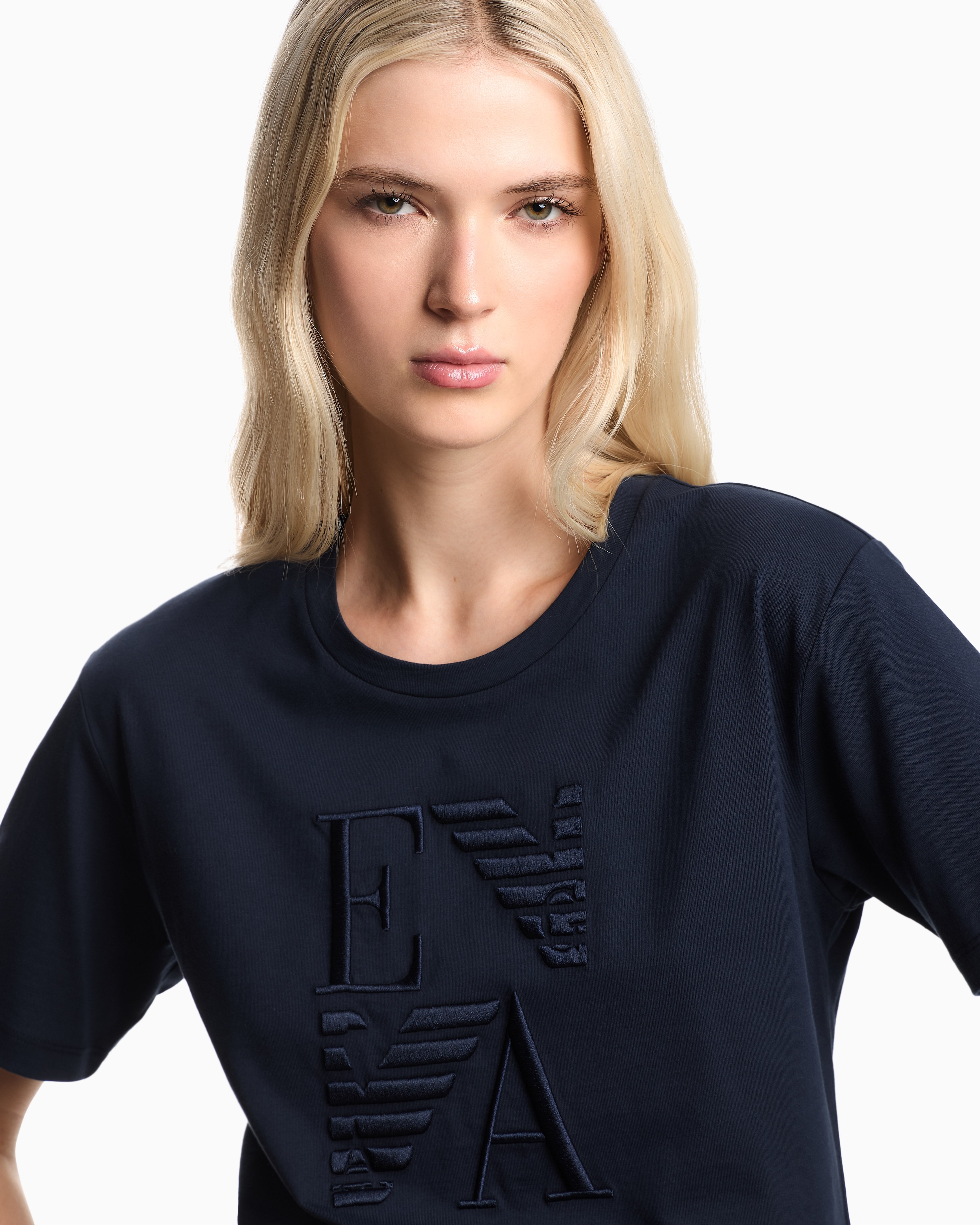 Emporio Armani ASV Winter Urbanism capsule collection organic-jersey T-shirt with logo embroidery