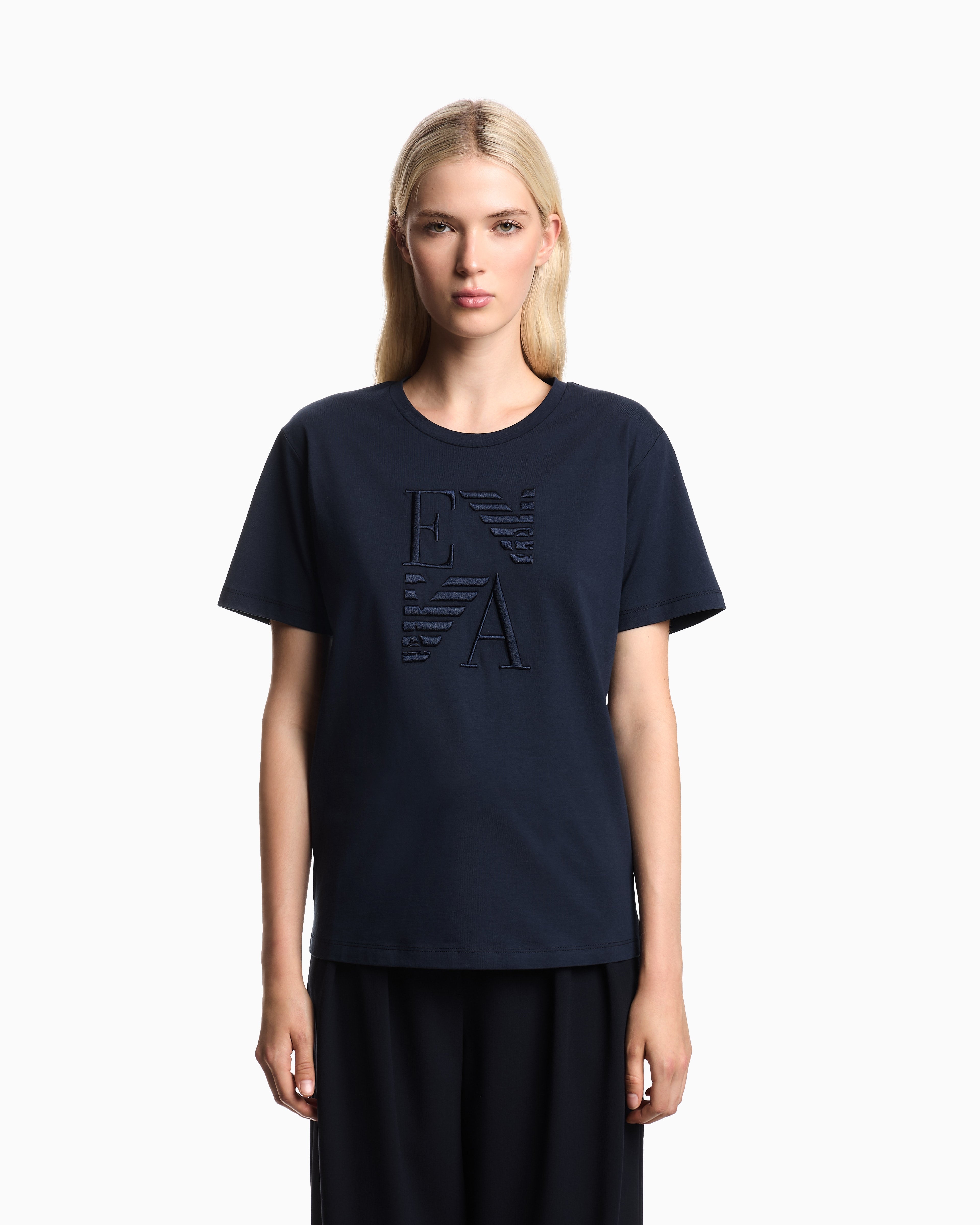 Emporio Armani ASV Winter Urbanism capsule collection organic-jersey T-shirt with logo embroidery