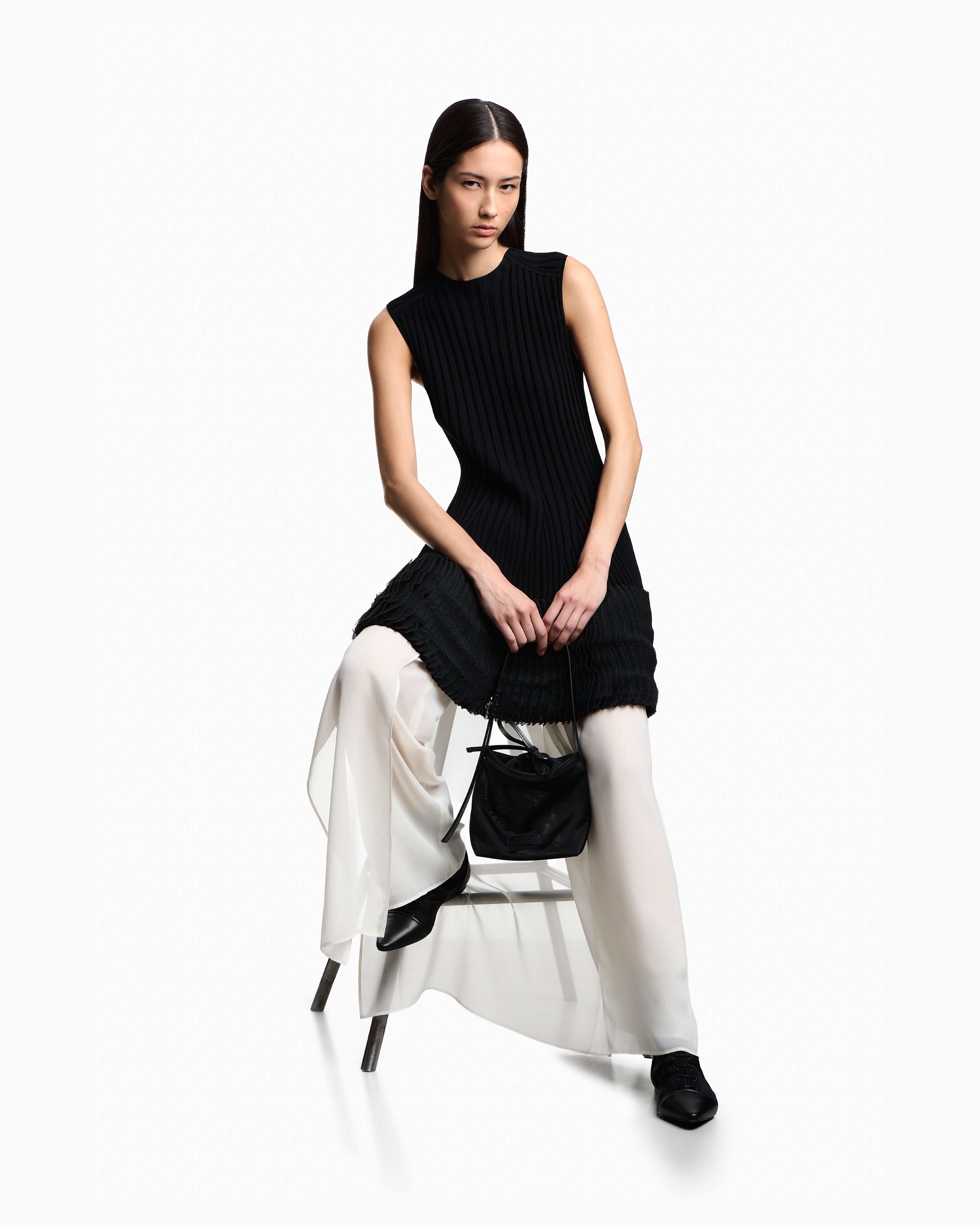Emporio Armani ribbed-knit dress with pleated detail