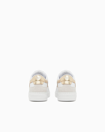 Emporio Armani Leather Sneakers With Gold-Coloured Details White