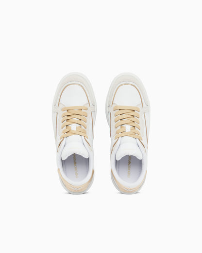 Emporio Armani Leather Sneakers With Gold-Coloured Details White