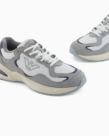 Emporio Armani Mesh Sneakers With Suede Details And An Eagle Logo Grey