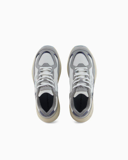 Emporio Armani Mesh Sneakers With Suede Details And An Eagle Logo Grey