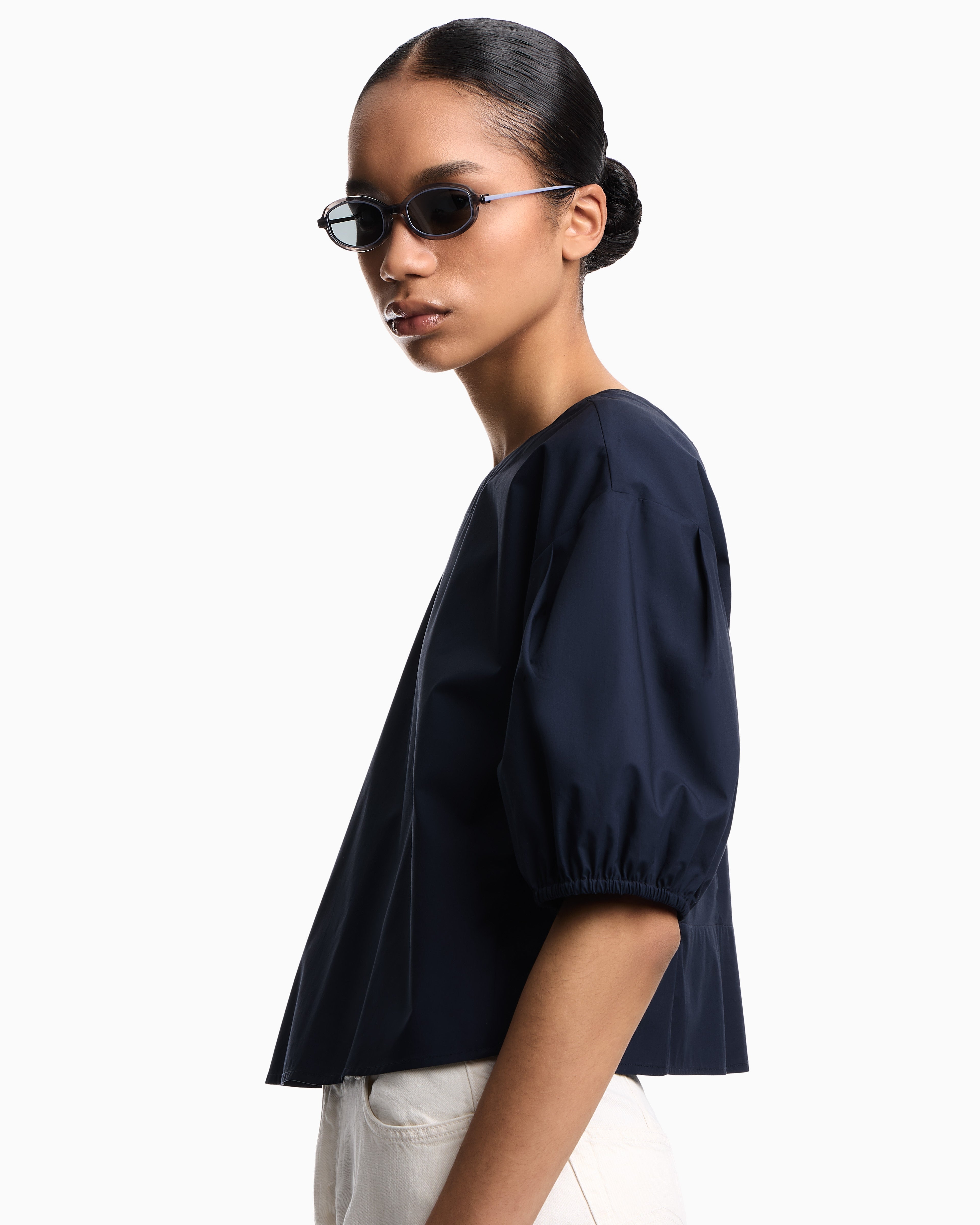 Emporio Armani Poplin blouse with puffed sleeves