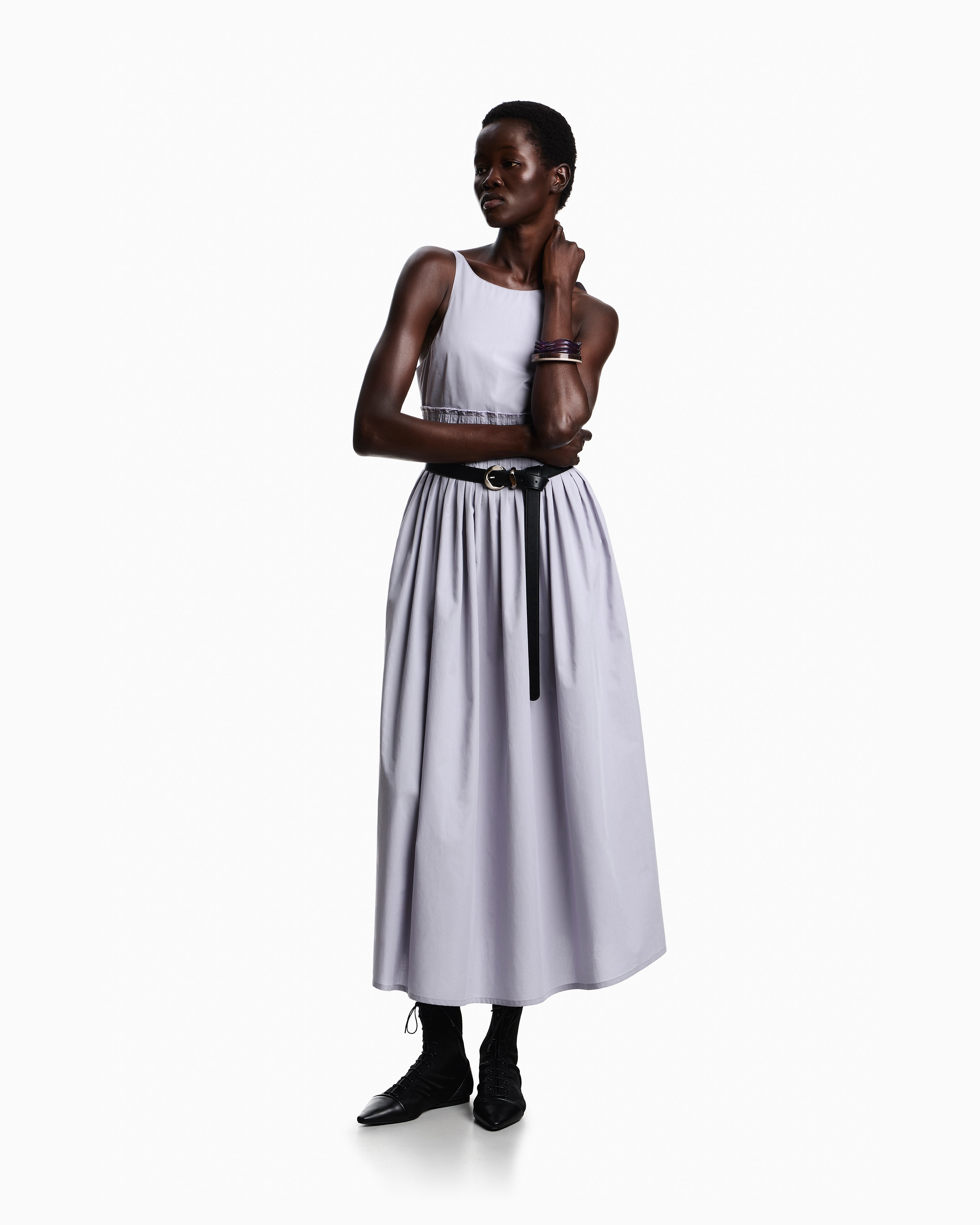 Emporio Armani Long dress in poplin with smocked motif
