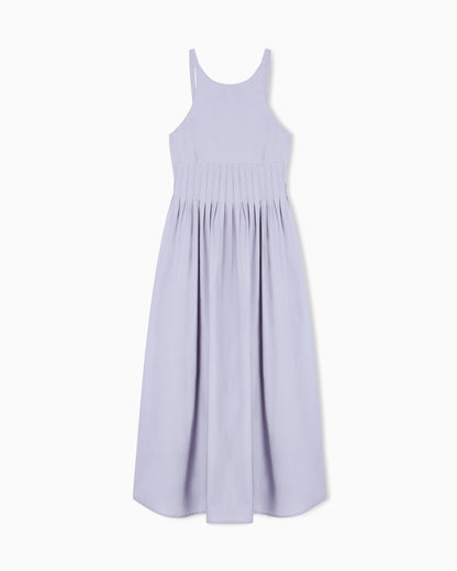 Emporio Armani Long dress in poplin with smocked motif