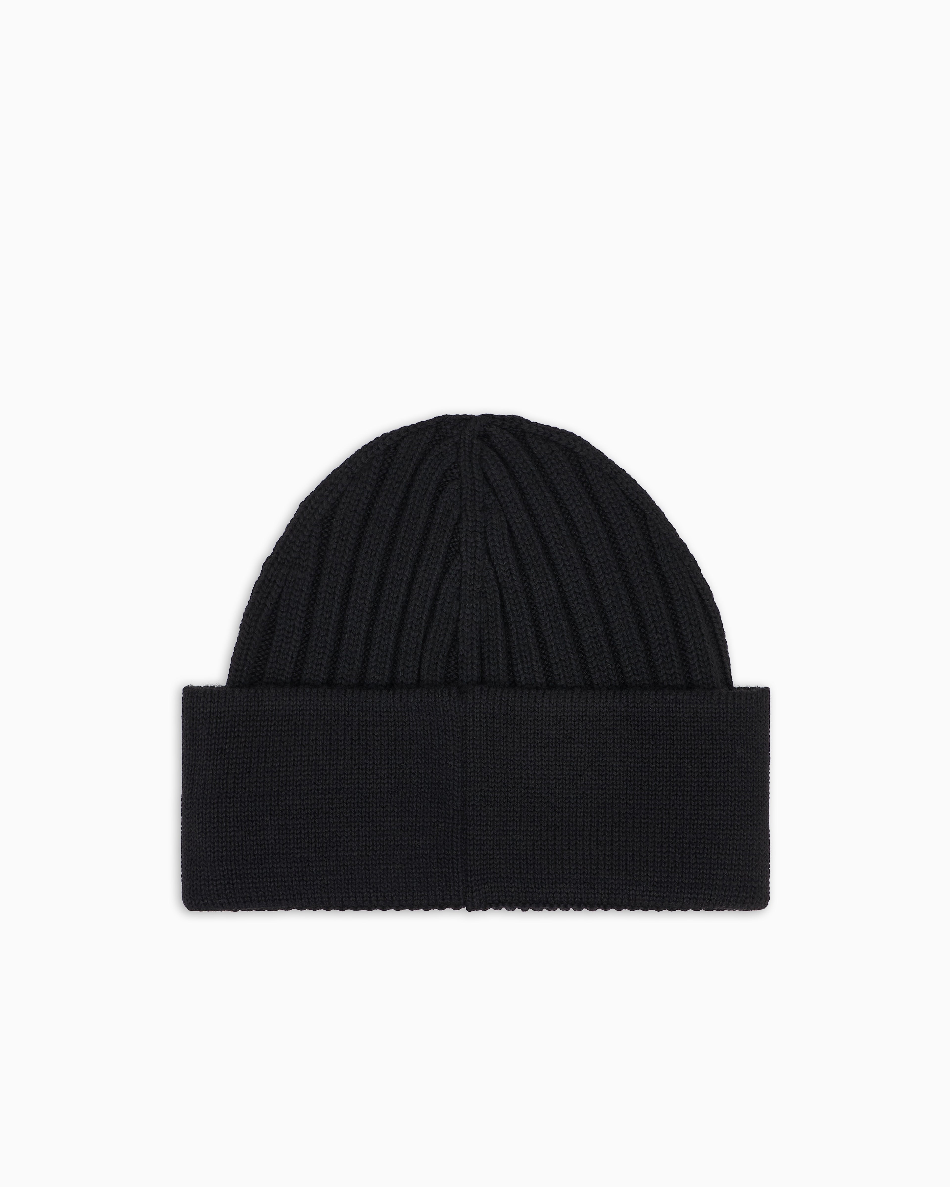 Emporio Armani Ribbed wool beanie with EA signature embroidery