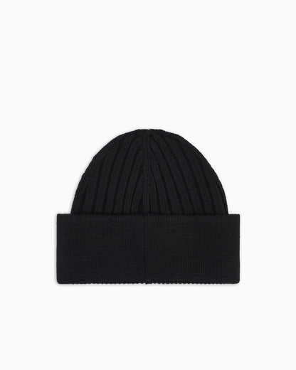 Emporio Armani Ribbed wool beanie with EA signature embroidery