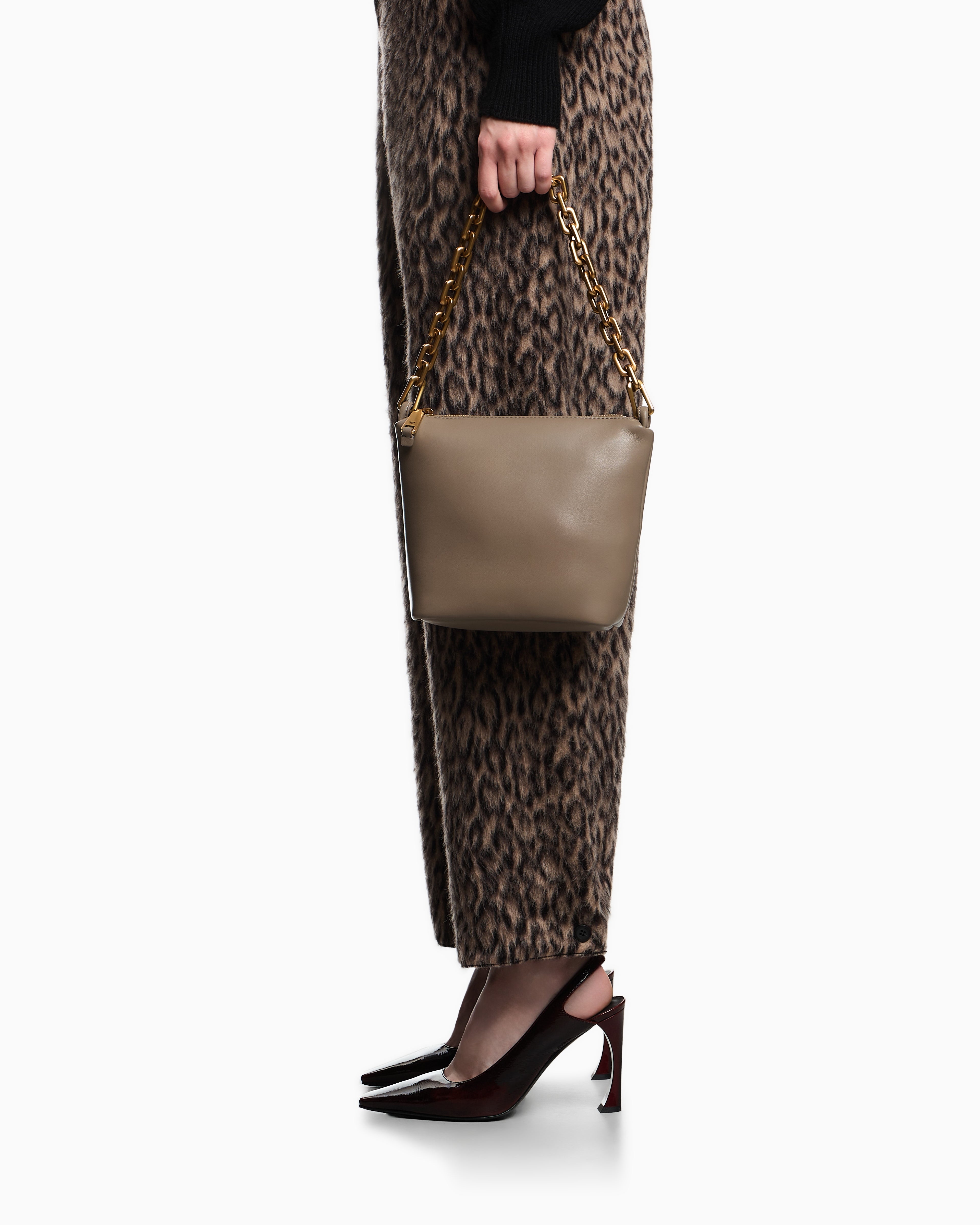 Emporio Armani Leather small hobo bag with chain