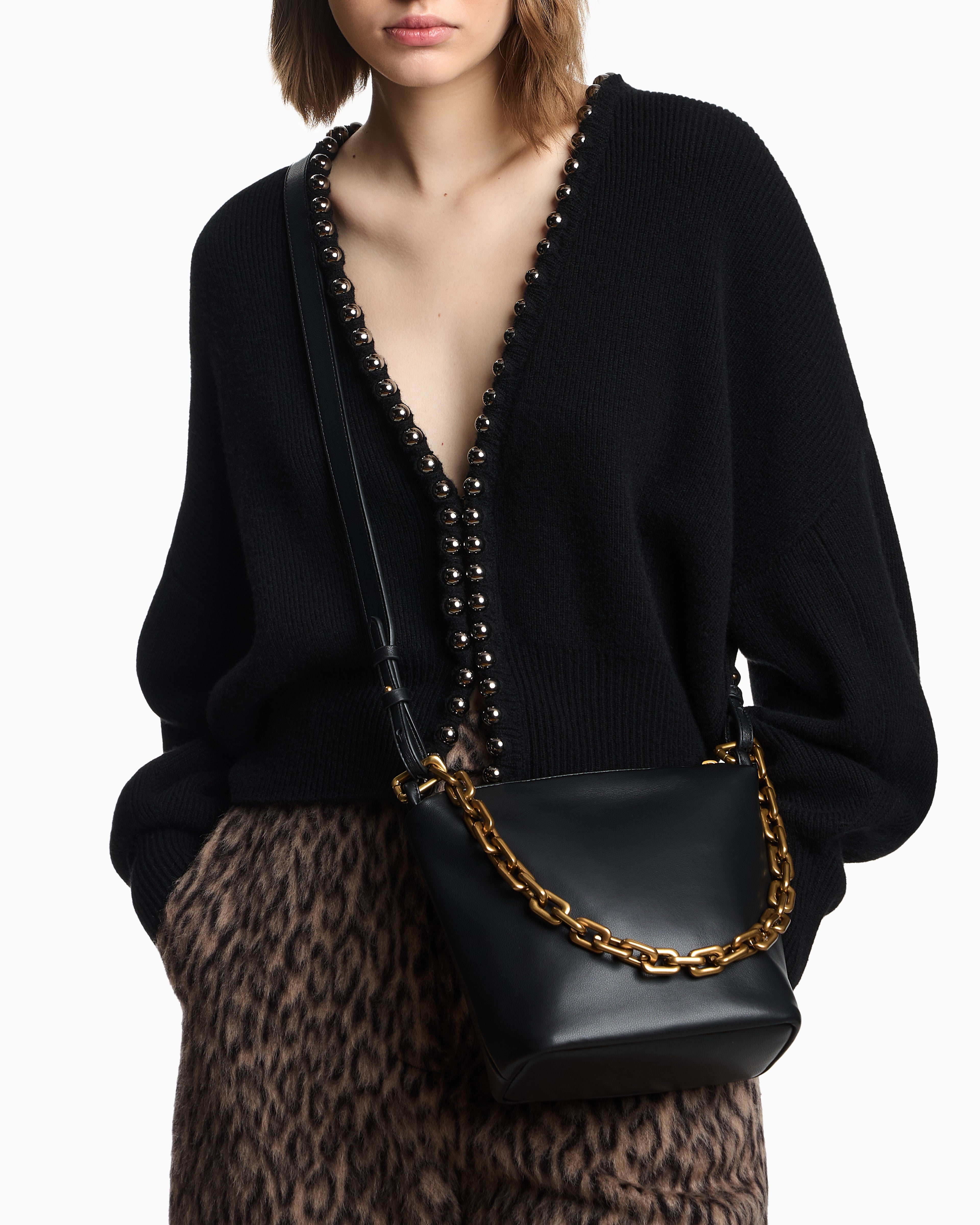 Emporio Armani Leather small hobo bag with chain