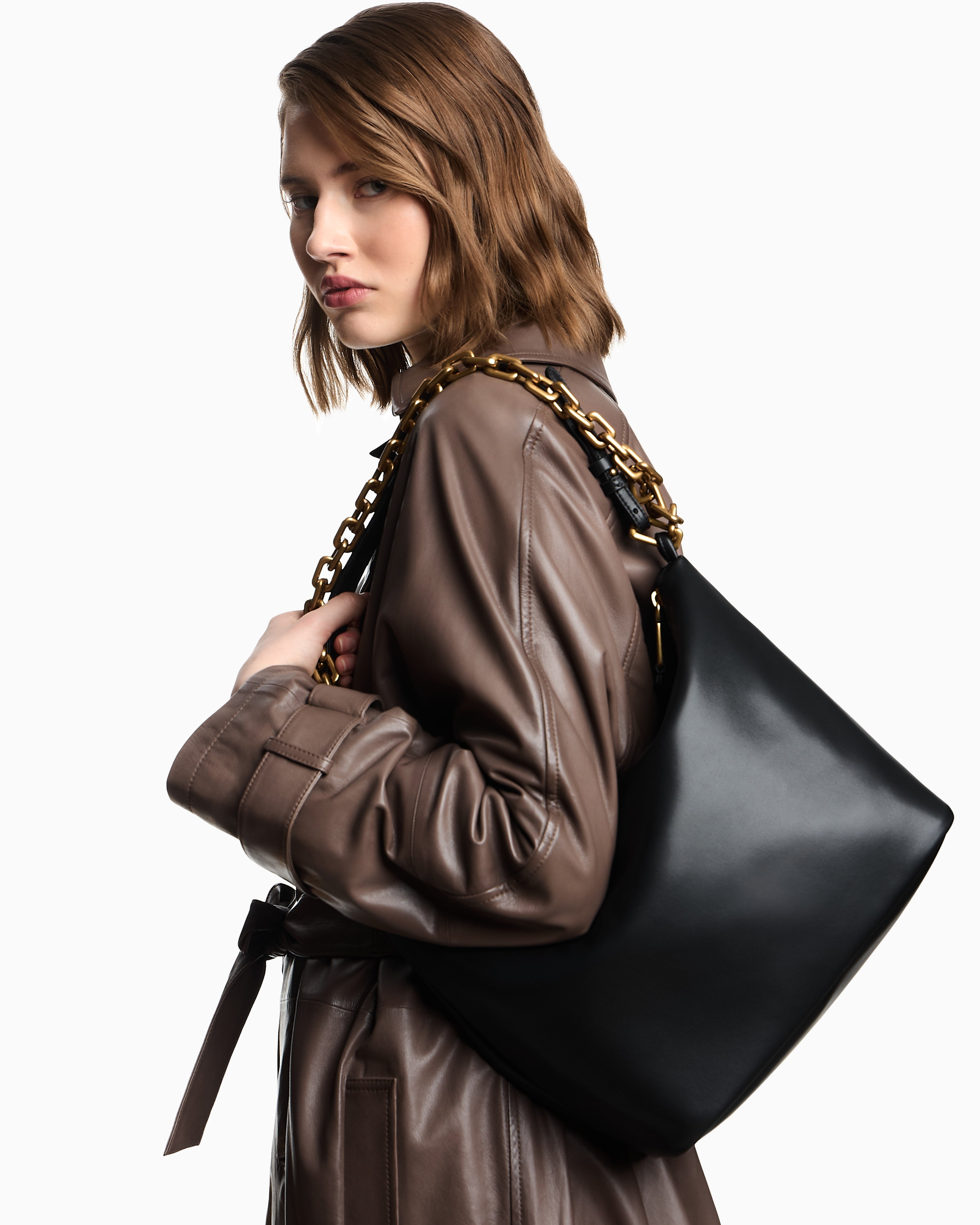 Emporio Armani Medium leather hobo bag with chain