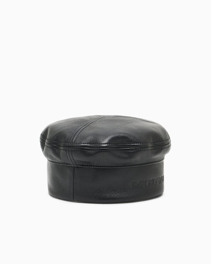Emporio Armani Nappa leather beret with logo