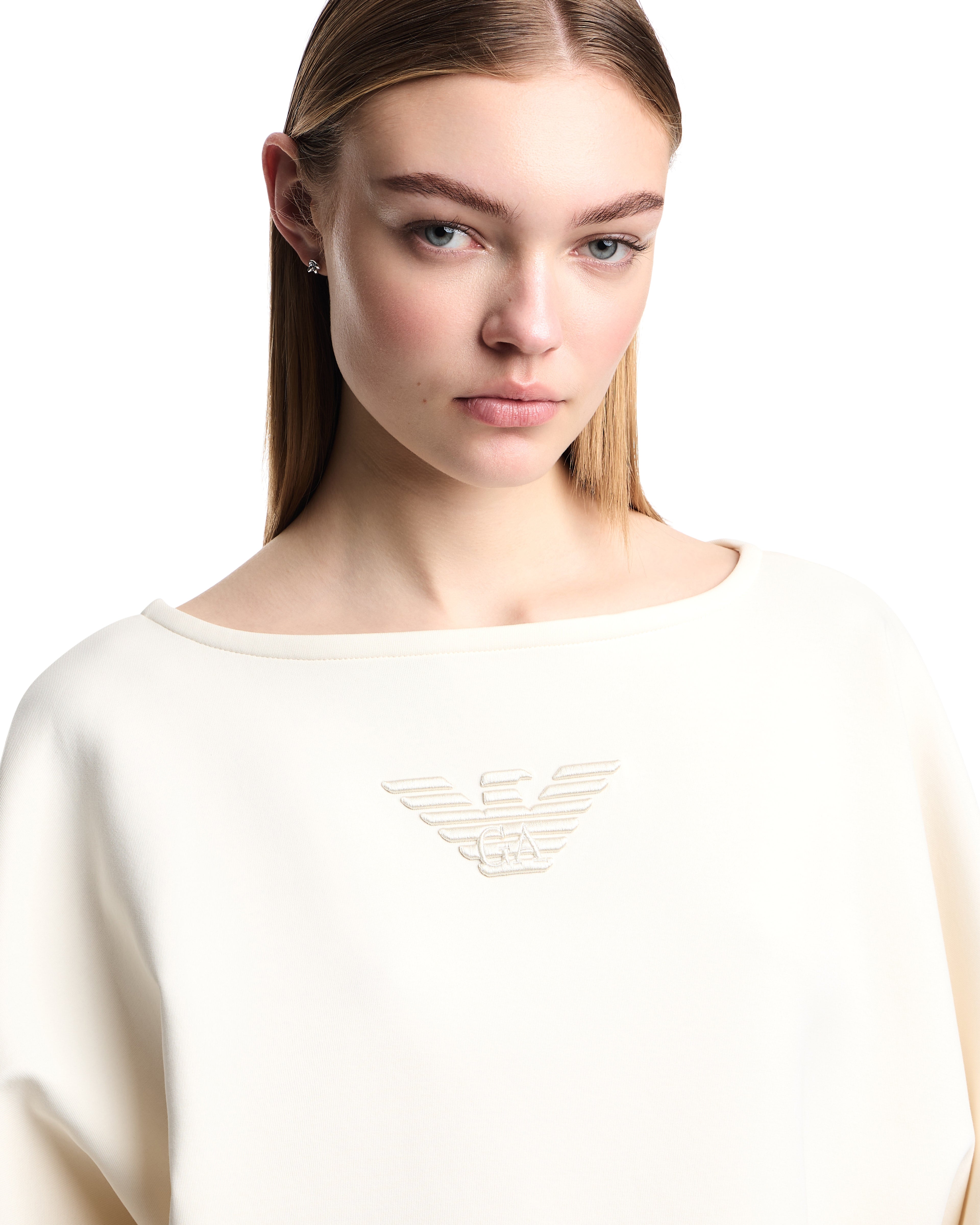 Emporio Armani Double jersey cropped sweatshirt with eagle embroidery