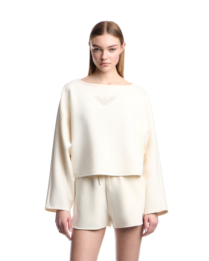 Emporio Armani Double jersey cropped sweatshirt with eagle embroidery