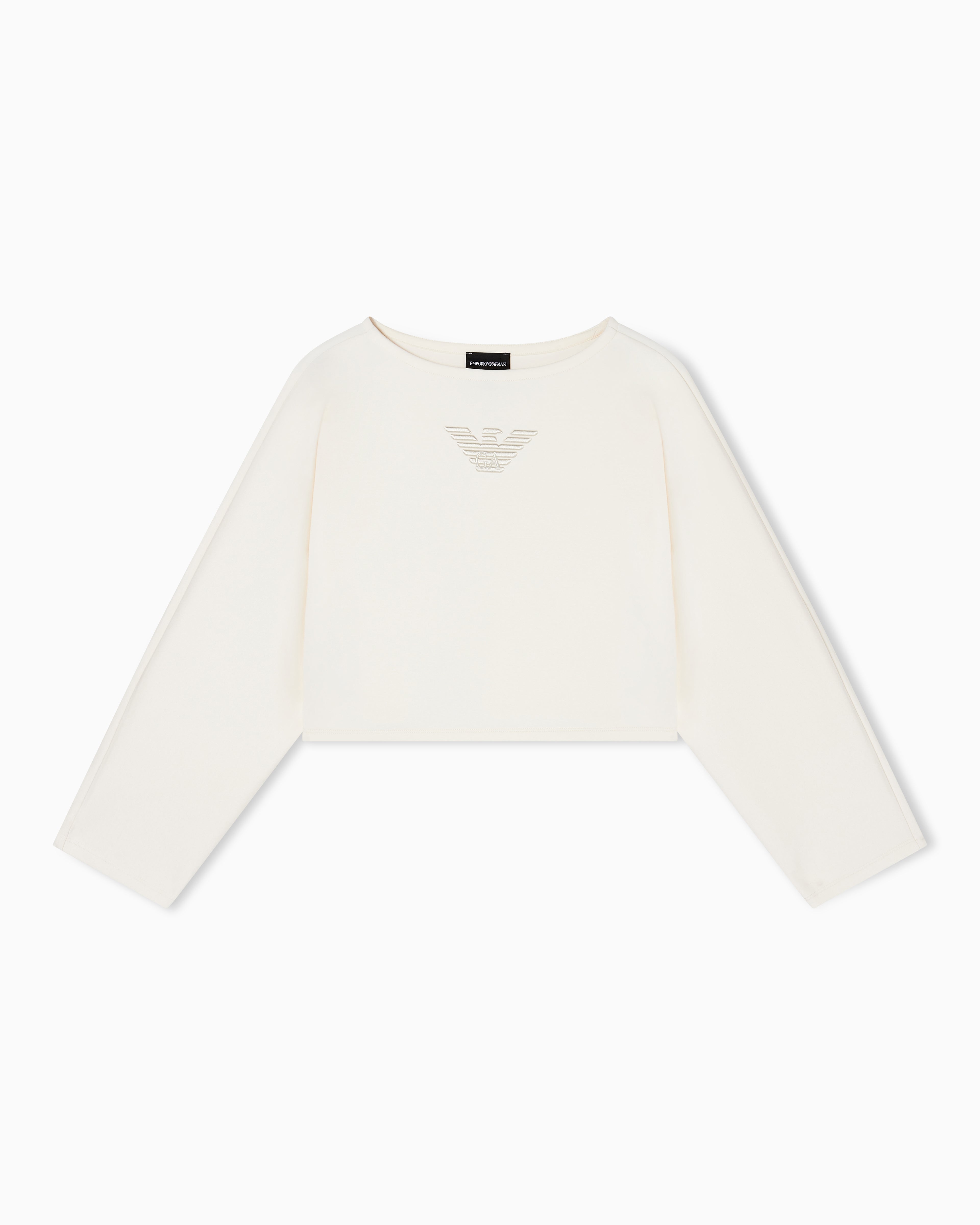 Emporio Armani Double jersey cropped sweatshirt with eagle embroidery