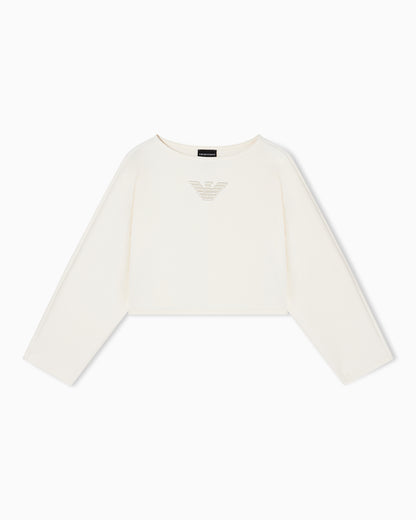 Emporio Armani Double jersey cropped sweatshirt with eagle embroidery