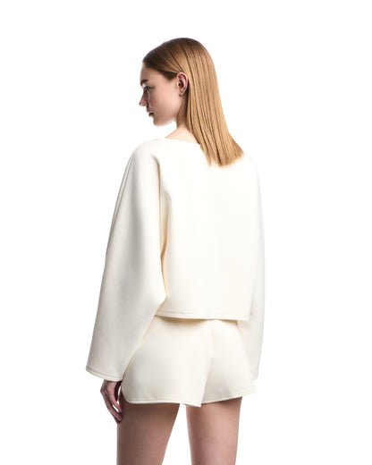 Emporio Armani Double jersey cropped sweatshirt with eagle embroidery