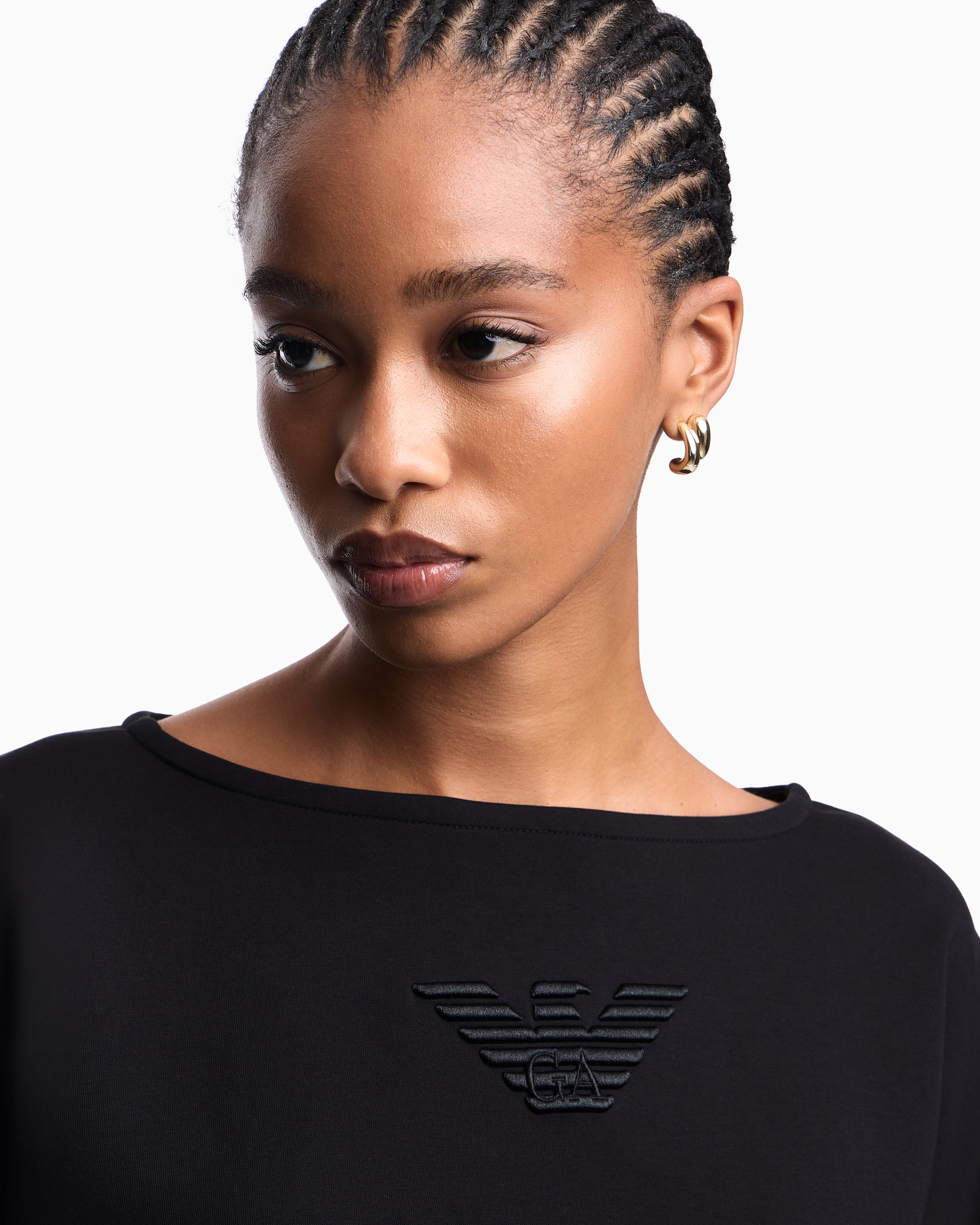 Emporio Armani Double jersey cropped sweatshirt with eagle embroidery