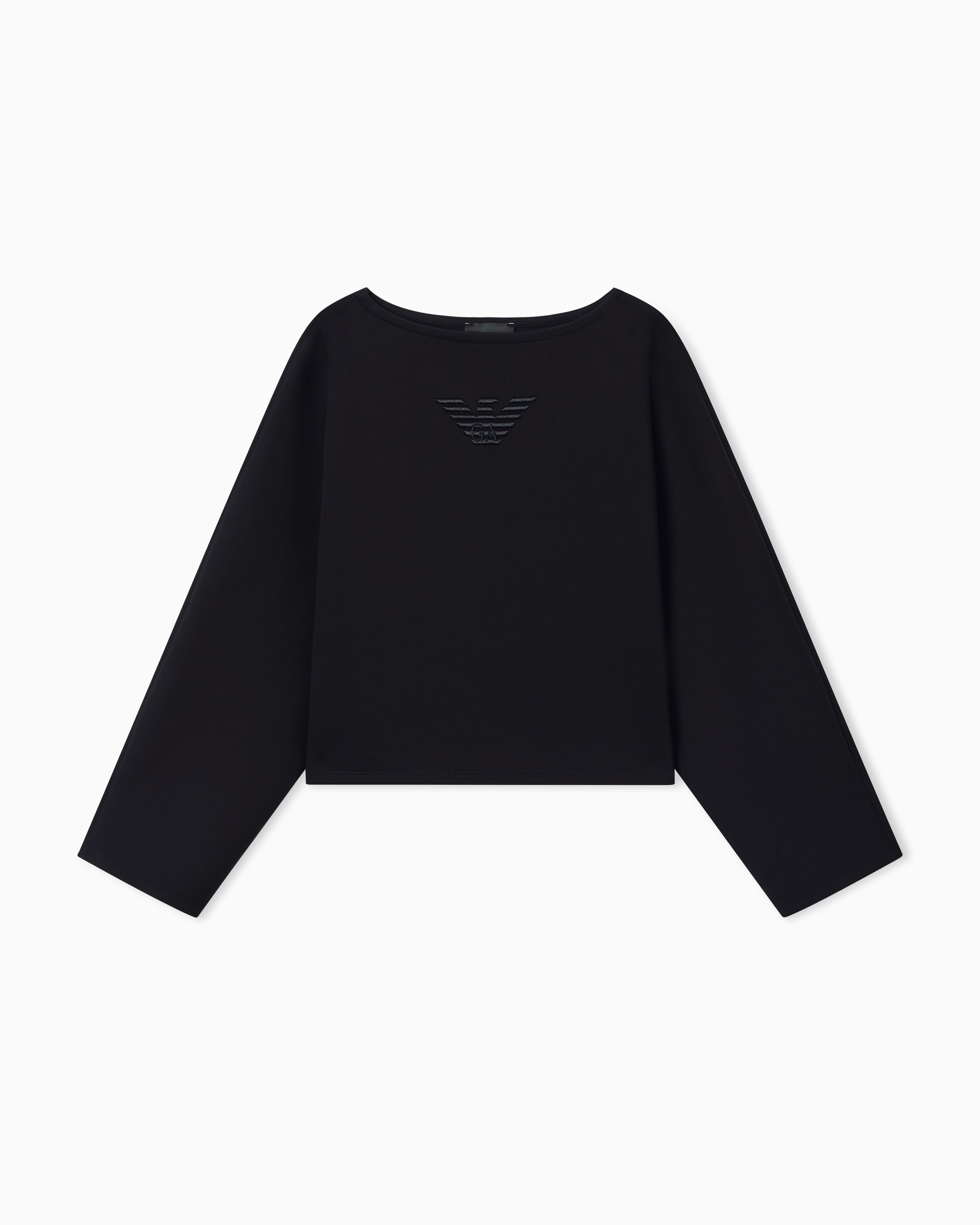 Emporio Armani Double jersey cropped sweatshirt with eagle embroidery