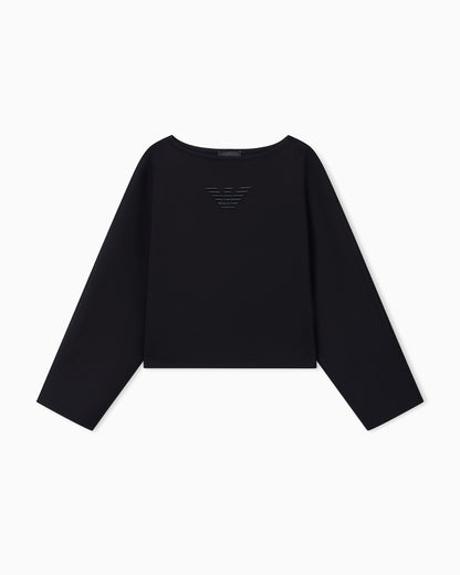 Emporio Armani Double jersey cropped sweatshirt with eagle embroidery