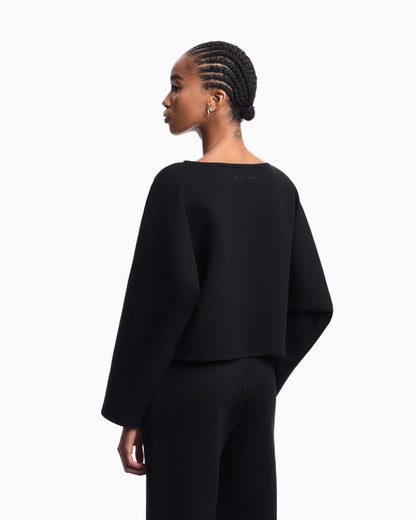 Emporio Armani Double jersey cropped sweatshirt with eagle embroidery