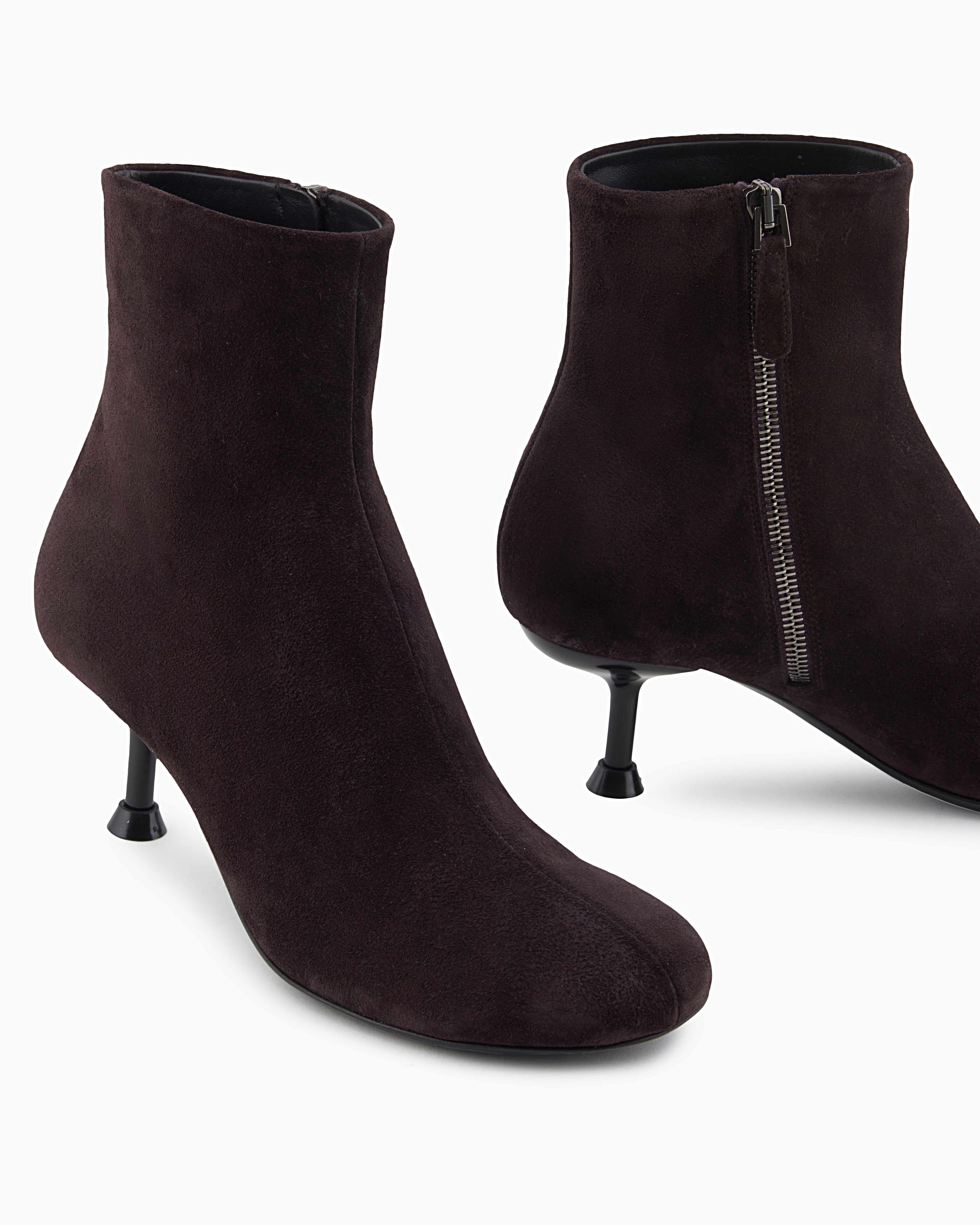 Emporio Armani New York Capsule Collection Suede Ankle Boots With Kitten Heel Brown