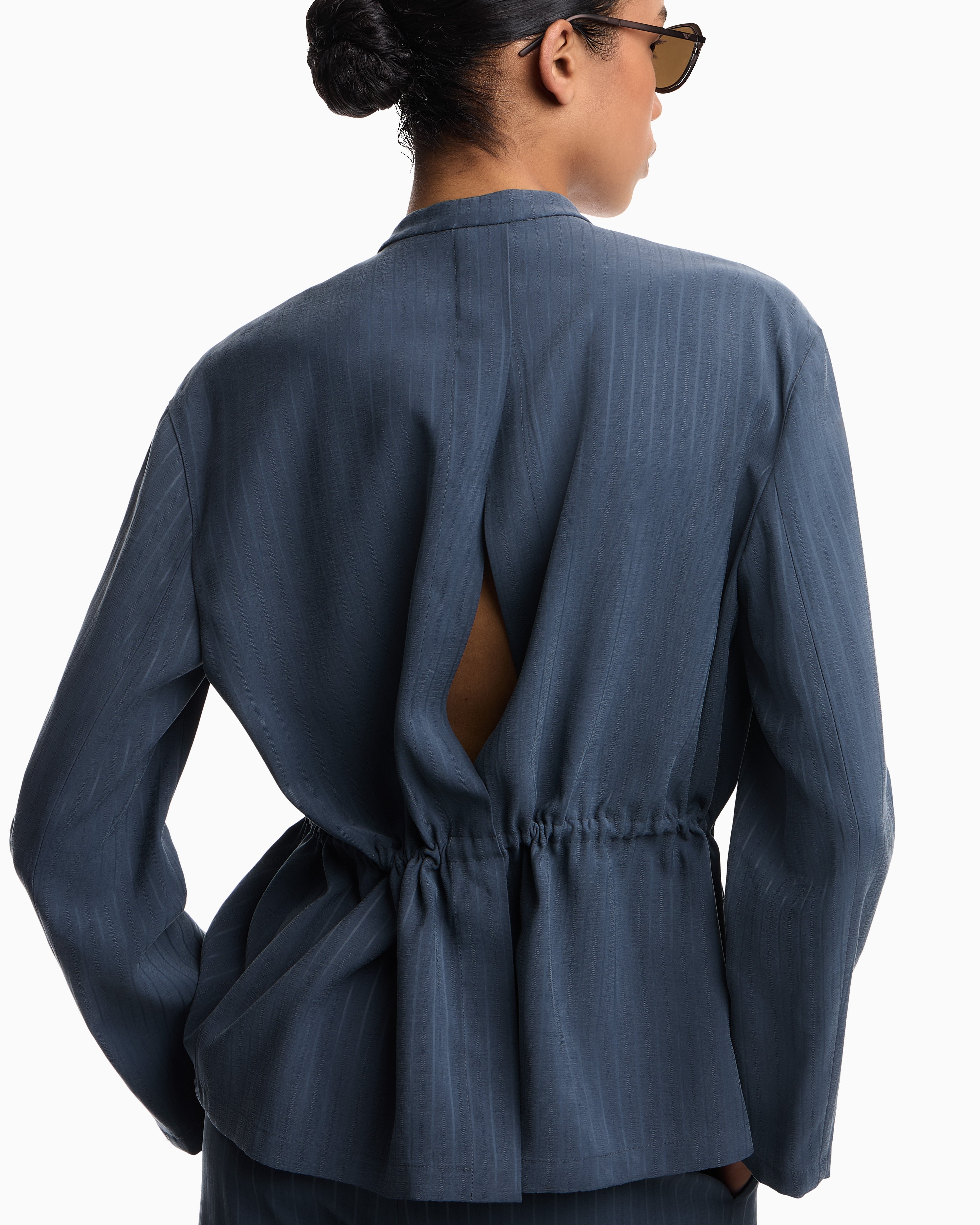 Emporio Armani Pinstriped fluid fabric guru-collar jacket