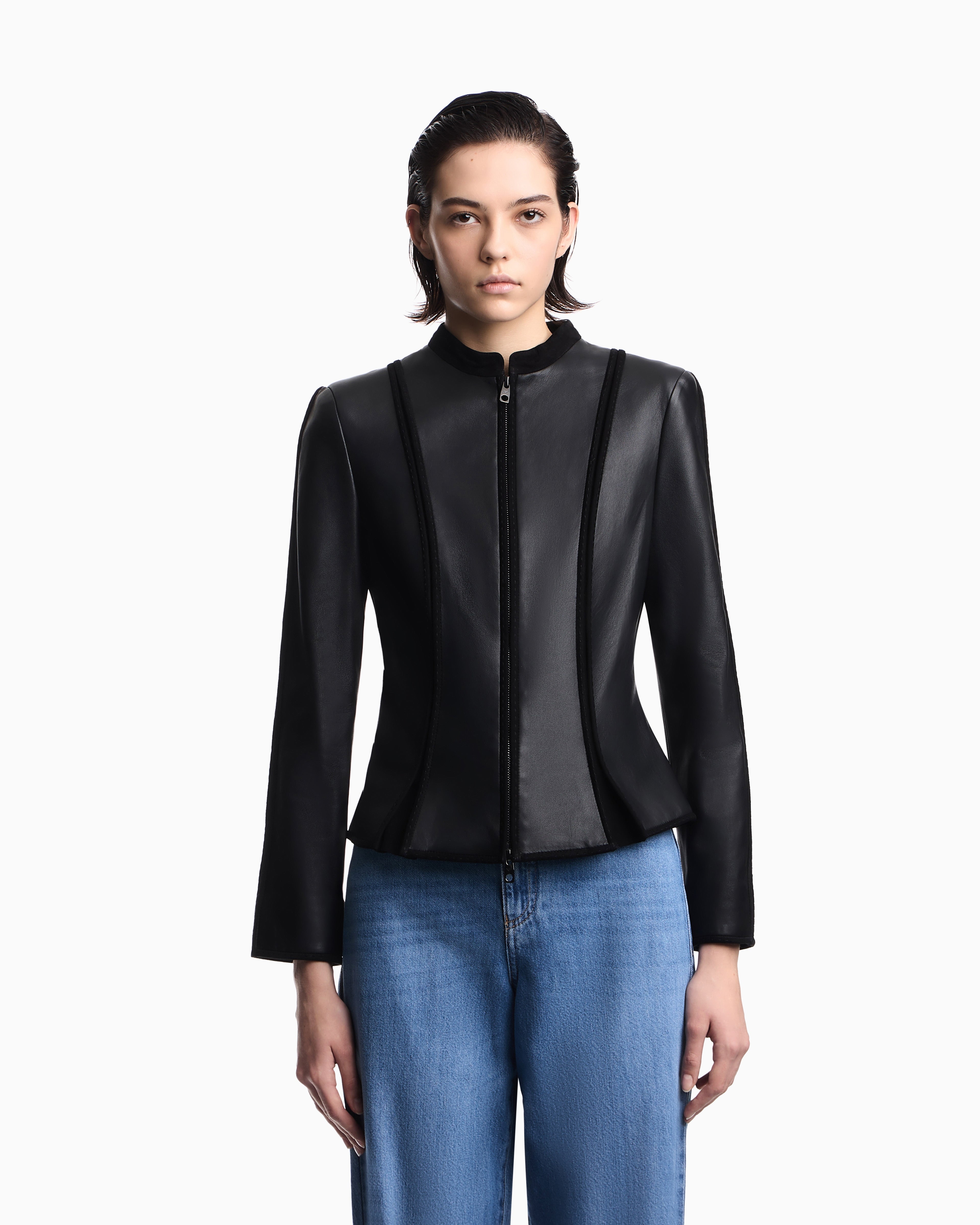 Emporio Armani glove nappa leather jacket with suede piping