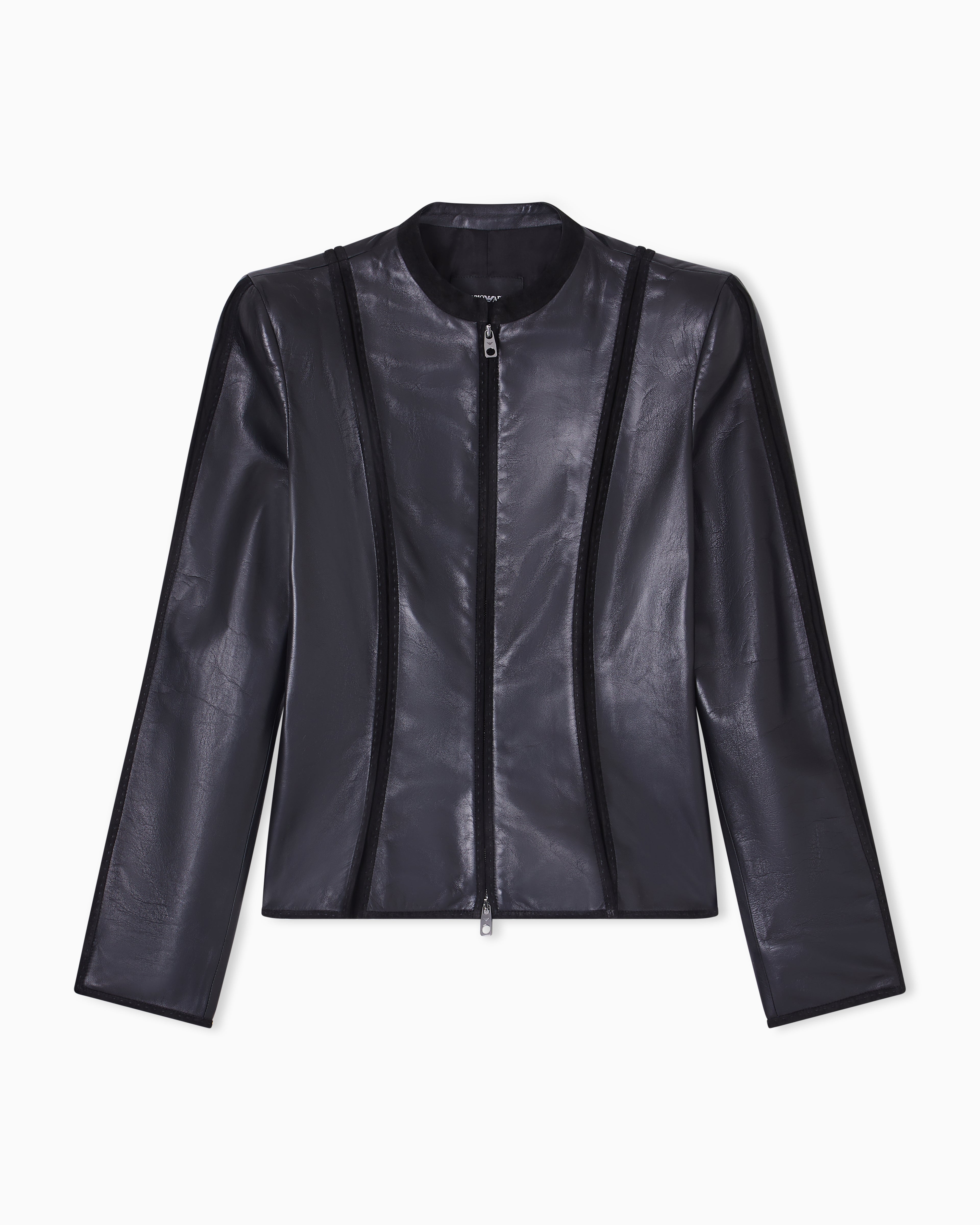 Emporio Armani glove nappa leather jacket with suede piping