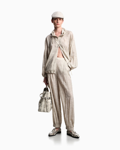 Emporio Armani Hooded blouson in a flowing fabric with a mottled-effect print