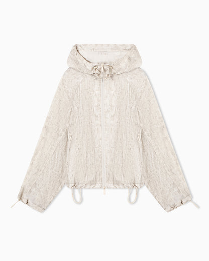 Emporio Armani Hooded blouson in a flowing fabric with a mottled-effect print