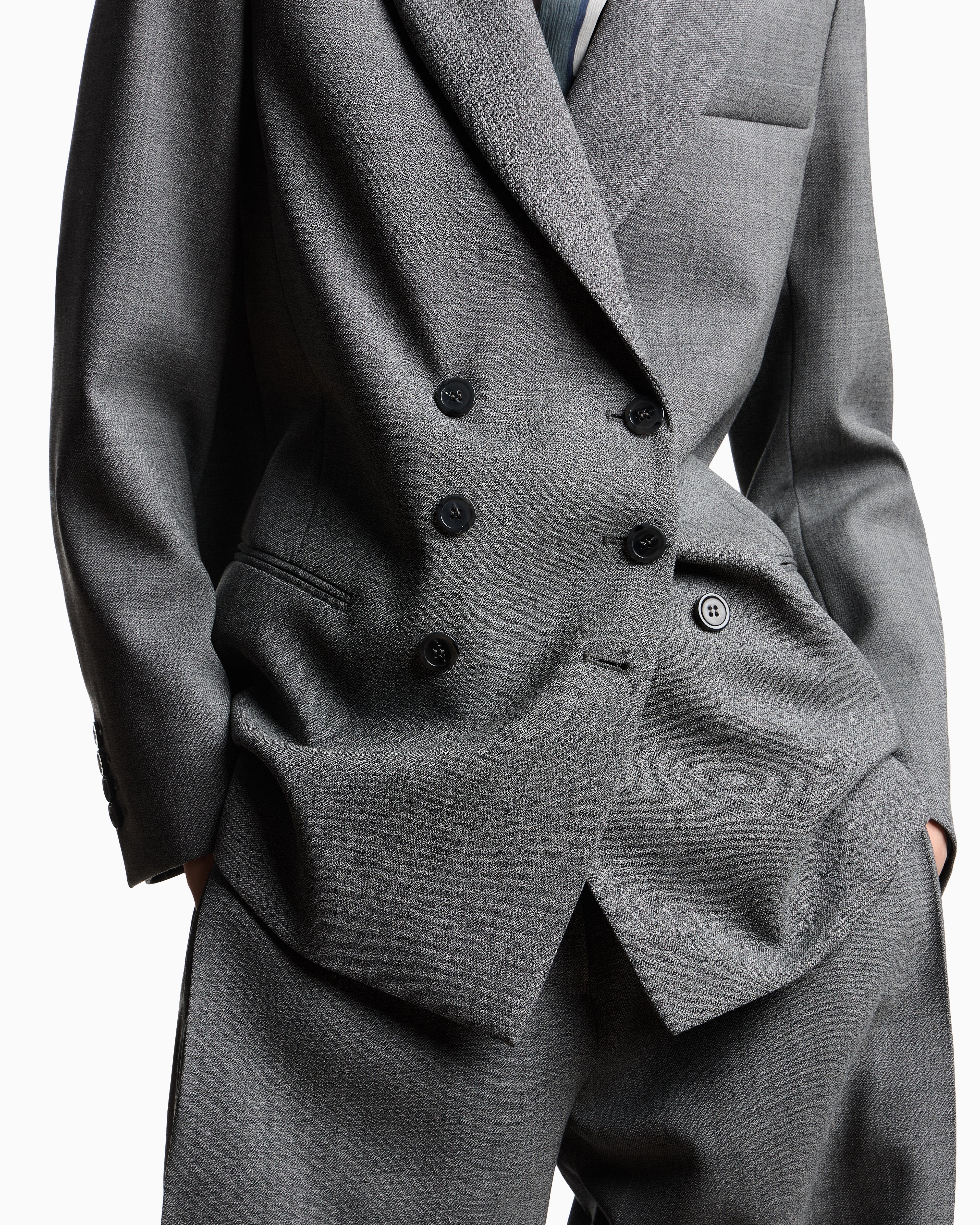 Emporio Armani Double-breasted blazer in mouliné wool crêpe