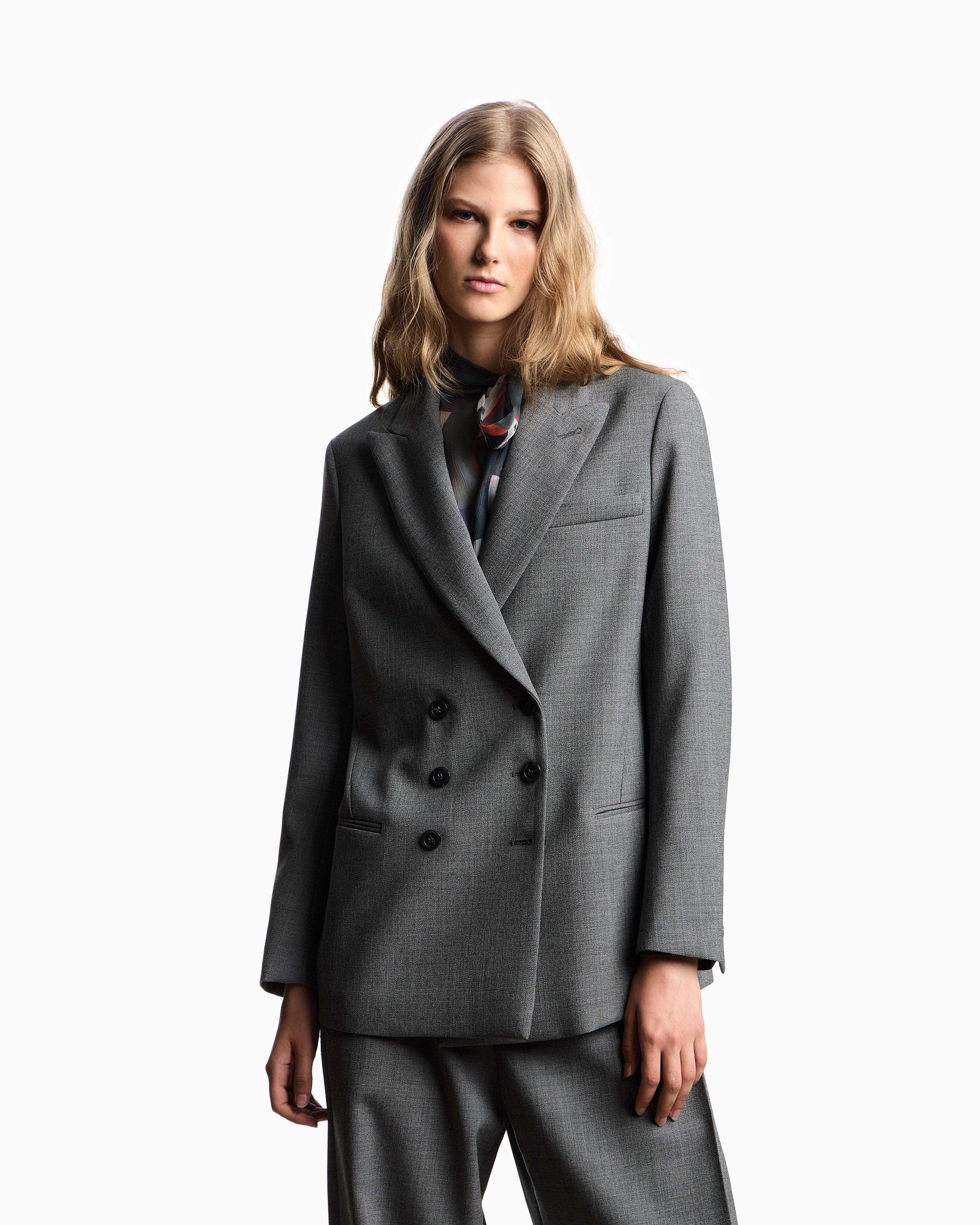 Emporio Armani Double-breasted blazer in mouliné wool crêpe