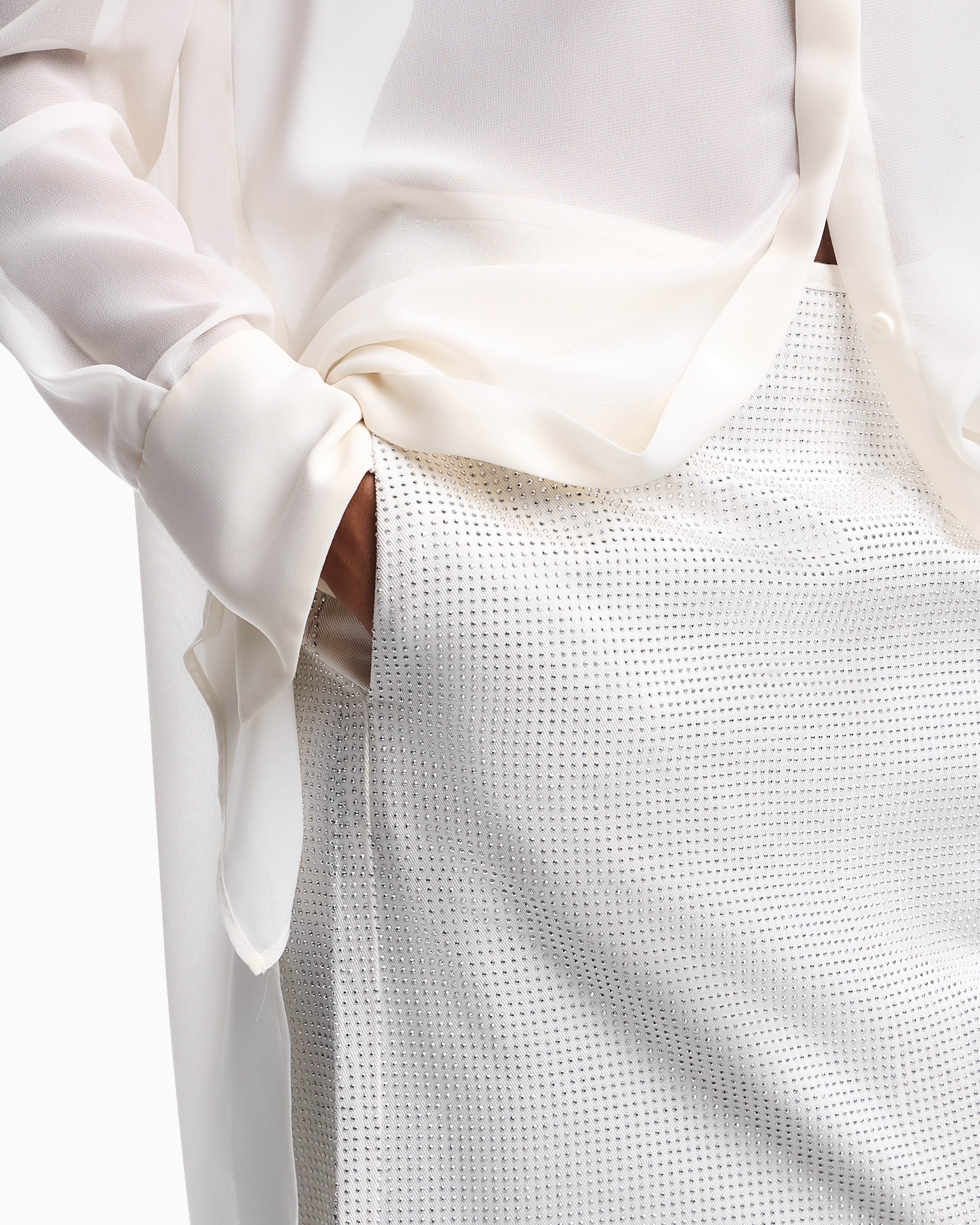 Emporio Armani Long drill skirt with all-over micro studs