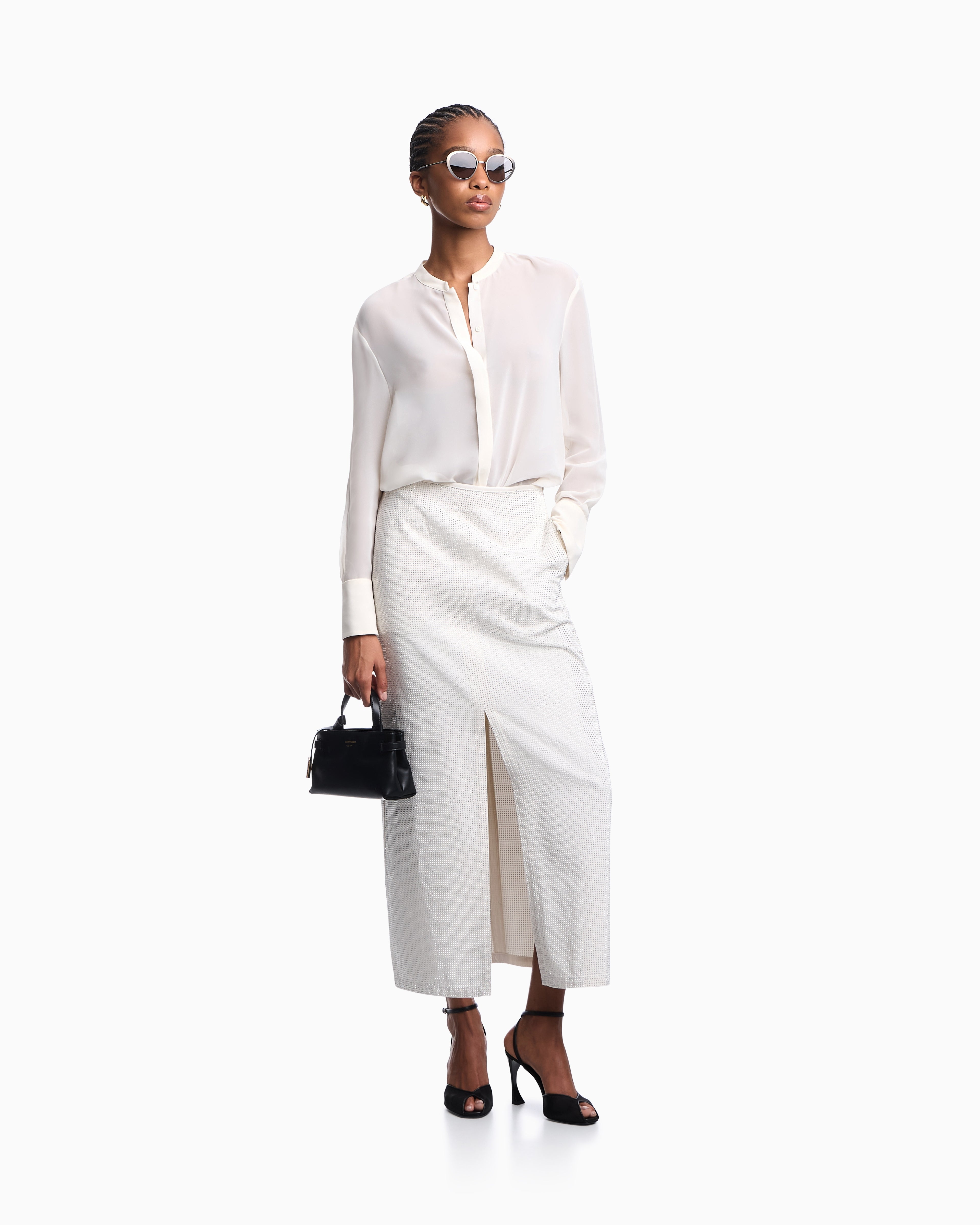 Emporio Armani Long drill skirt with all-over micro studs