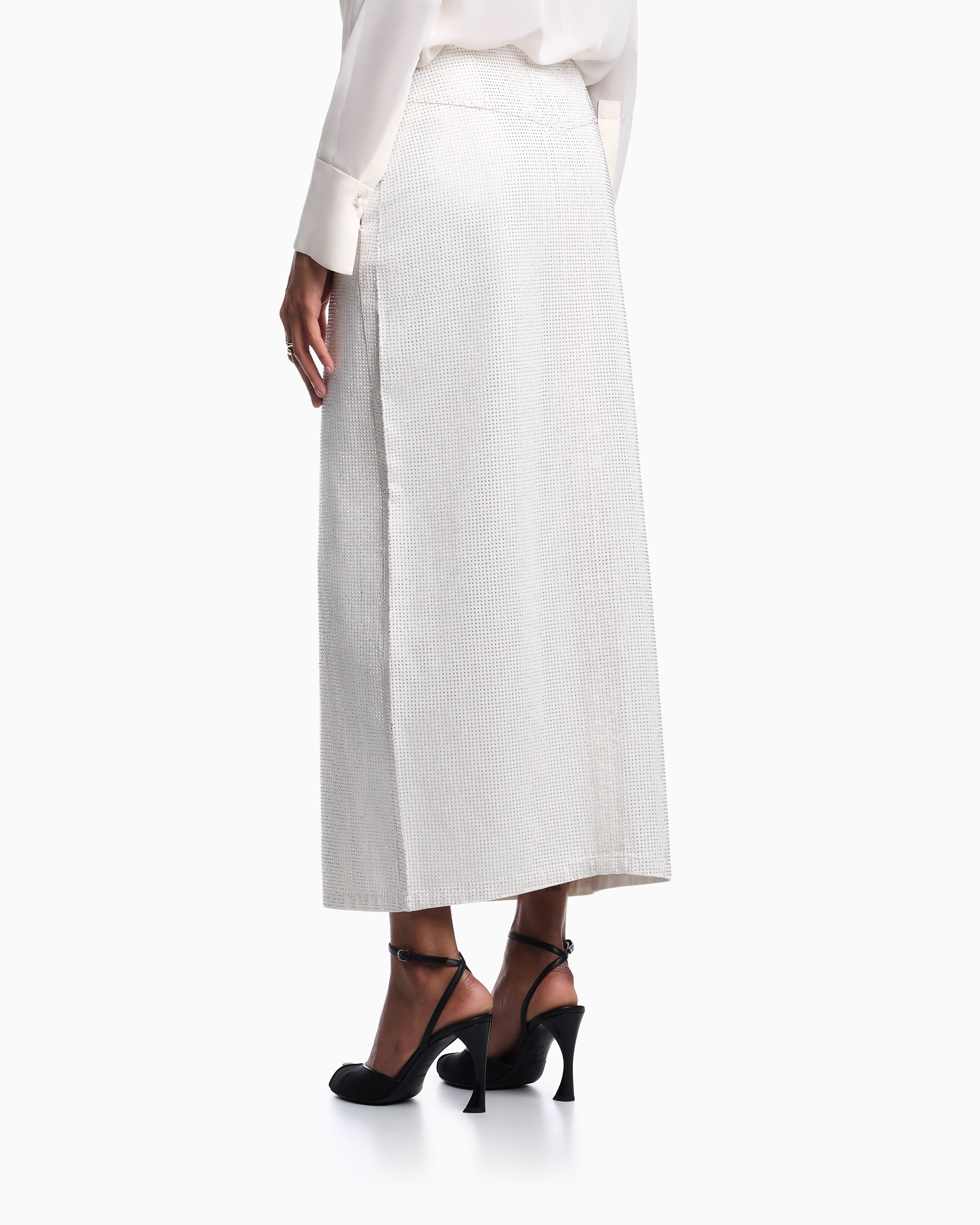 Emporio Armani Long drill skirt with all-over micro studs