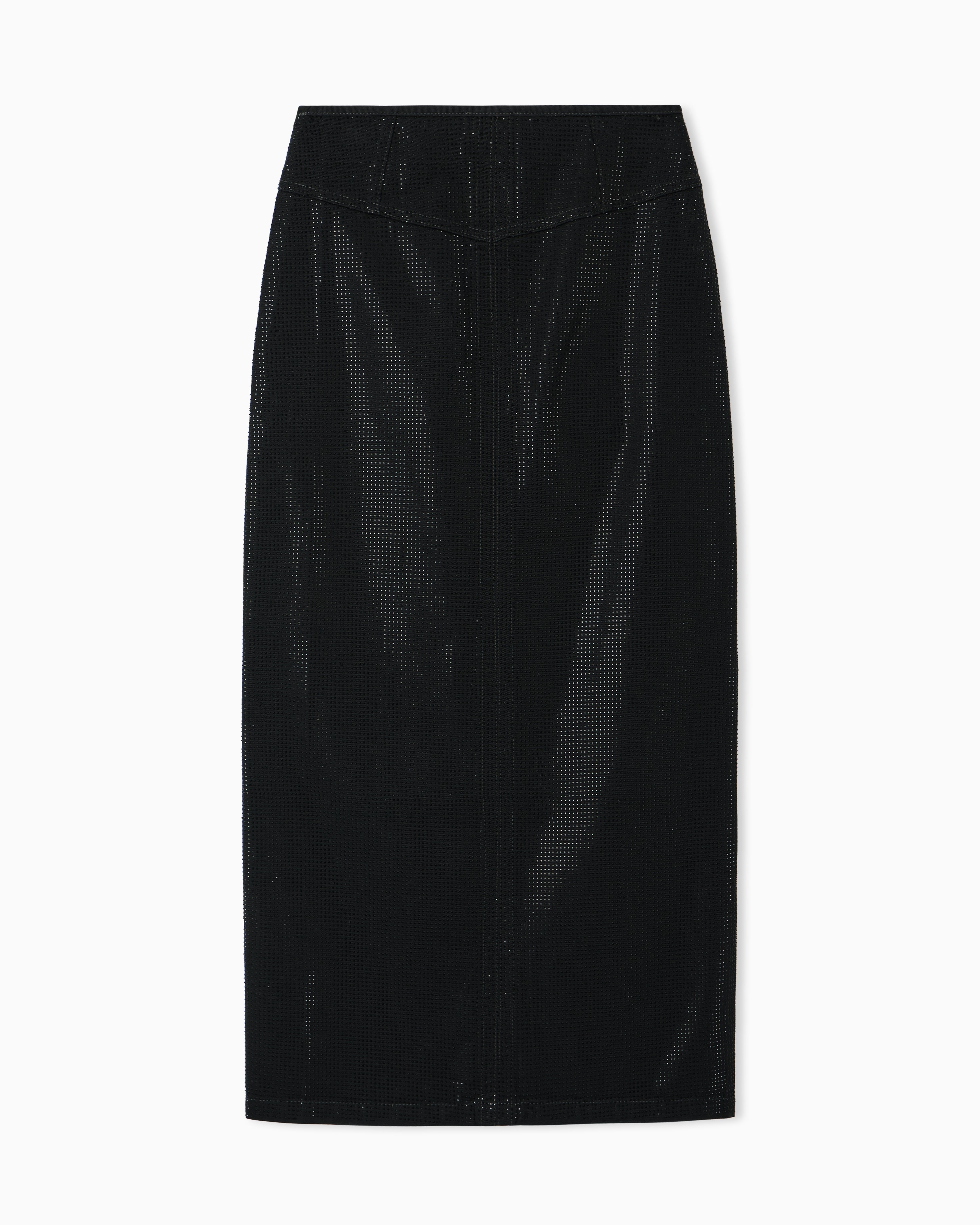 Emporio Armani Long drill skirt with all-over micro studs