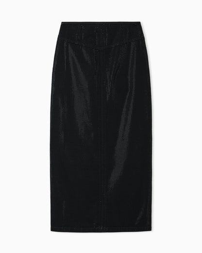 Emporio Armani Long drill skirt with all-over micro studs