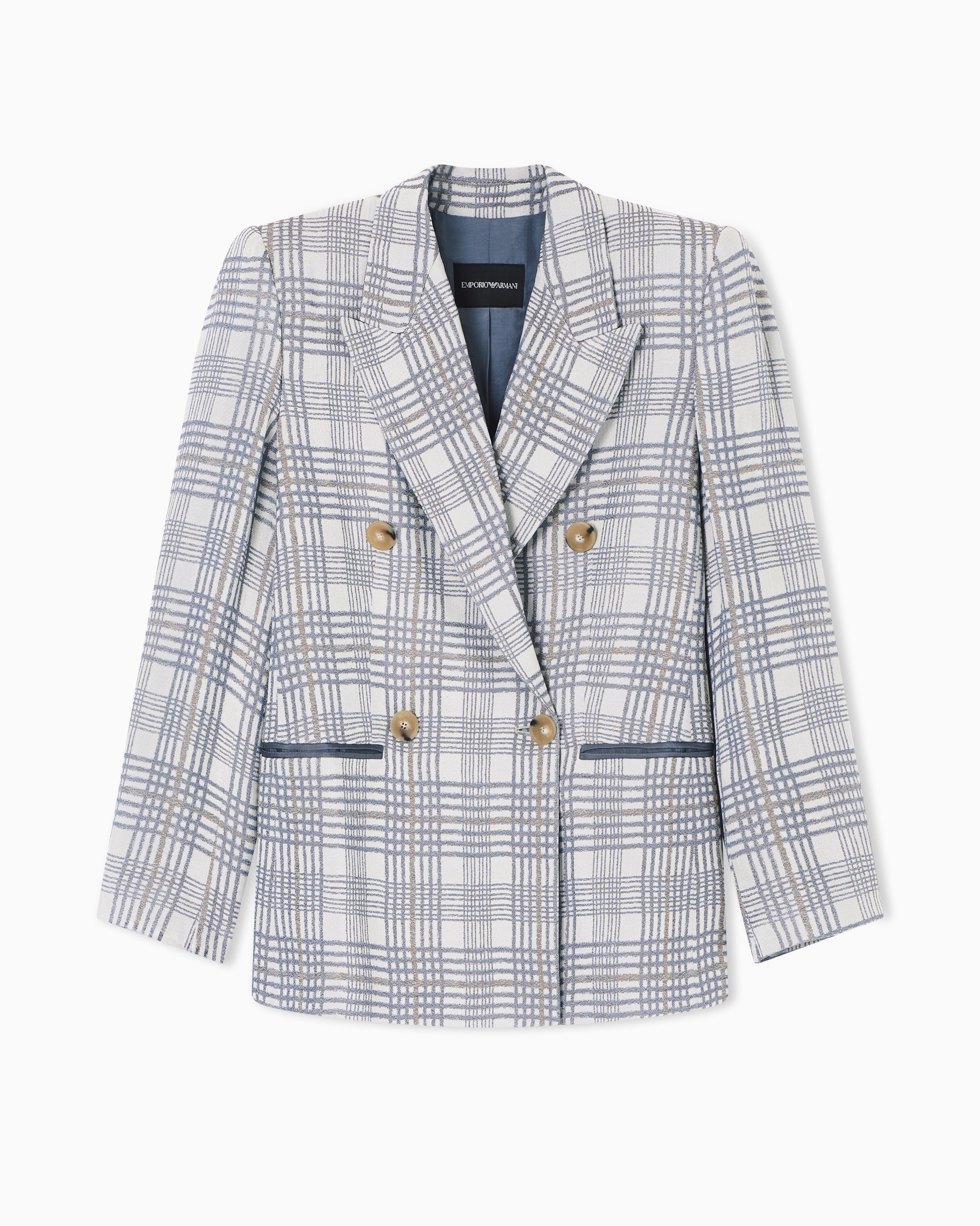 Emporio Armani Double-breasted blazer in a check-motif jacquard fabric
