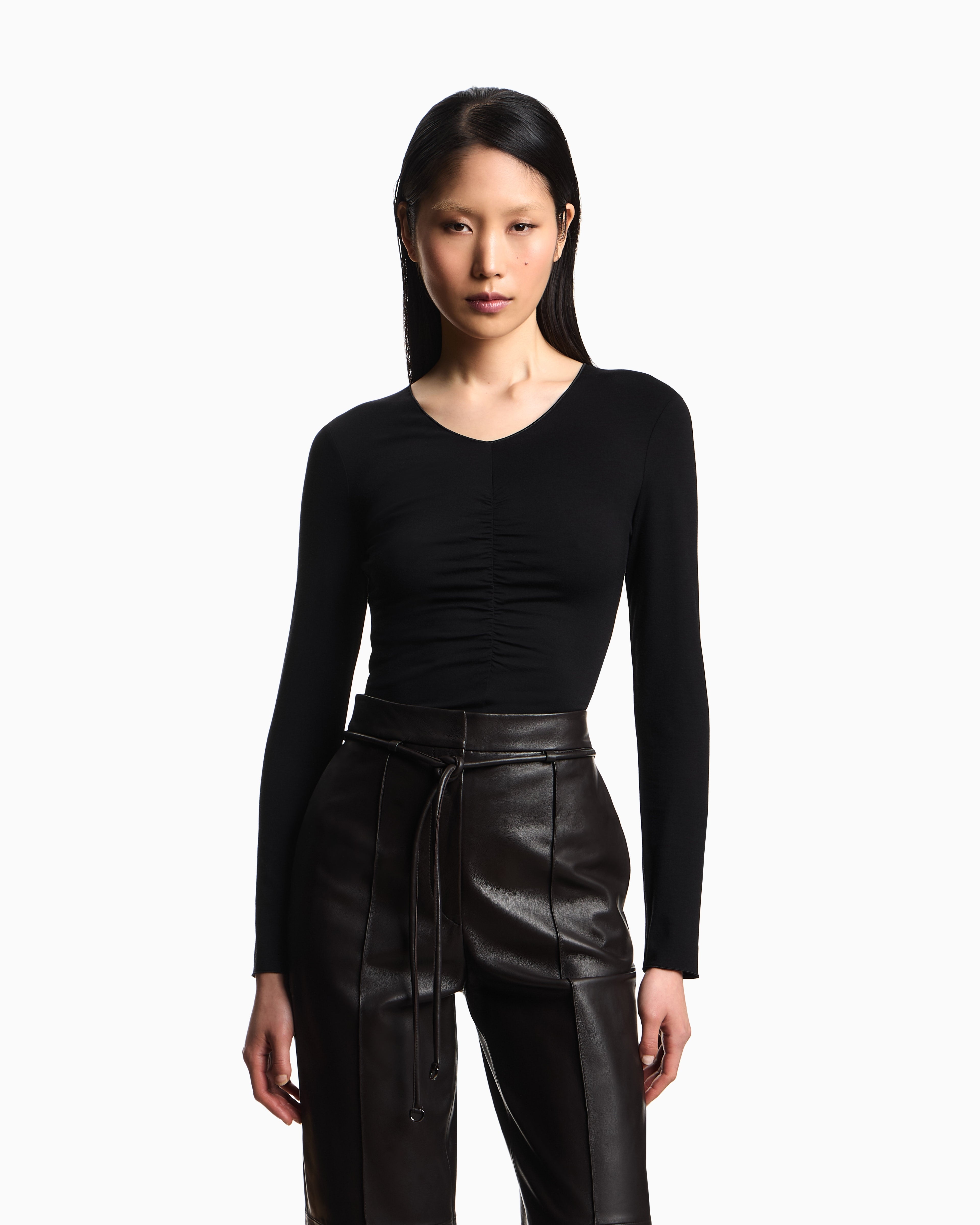 Emporio Armani Stretch jersey jumper with gathering detail